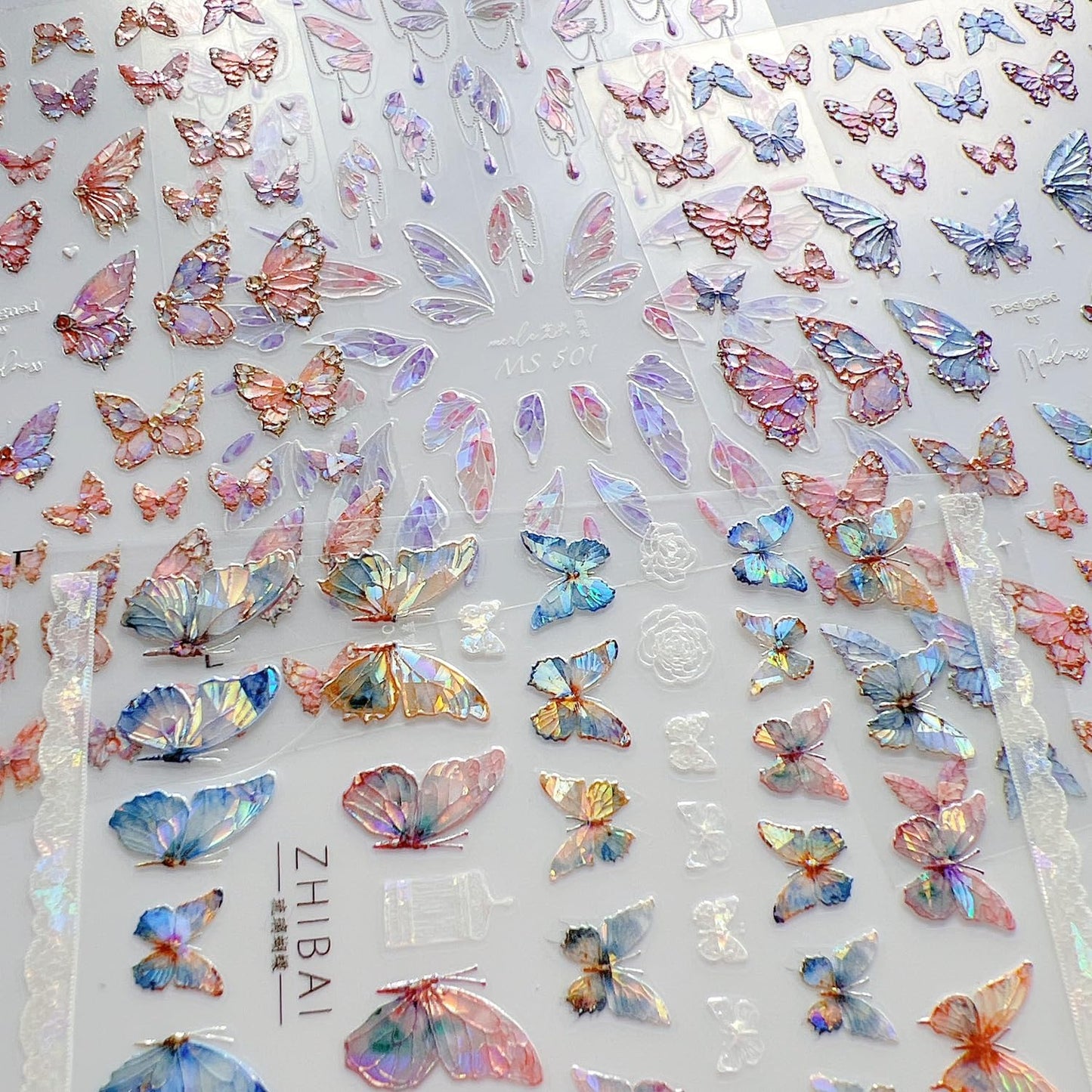 NAIL ANGEL 4Sheets Nail Art Adhesive Sticker Sheets Aurora Summer Butterfly Decals Nail Art (10343)