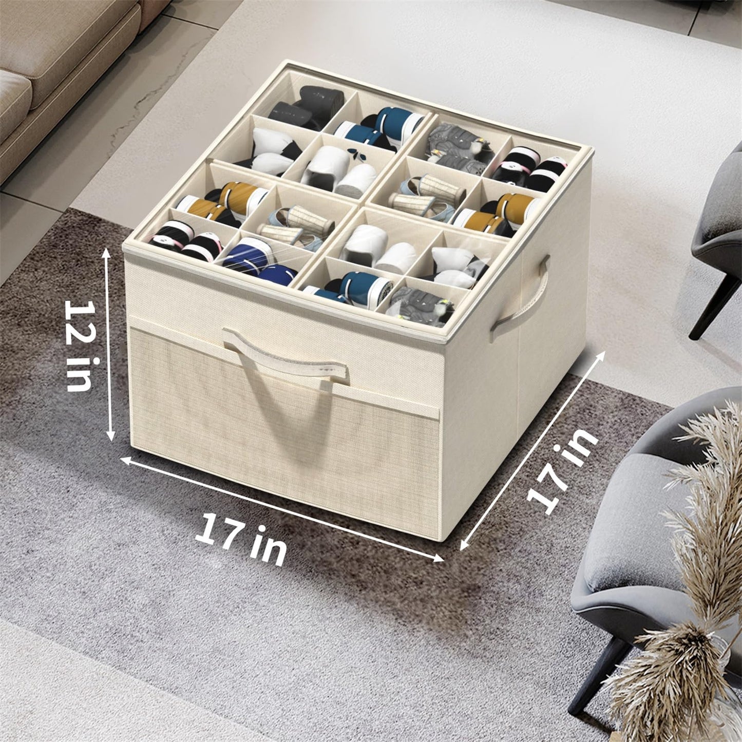 Aokeyee Shoe Organizer for Closet,2 Pack Foldable Shoe Storage Organizer Box Bin with Adjustable Dividers and Clear Cover, Fits up to 16-32 Pairs