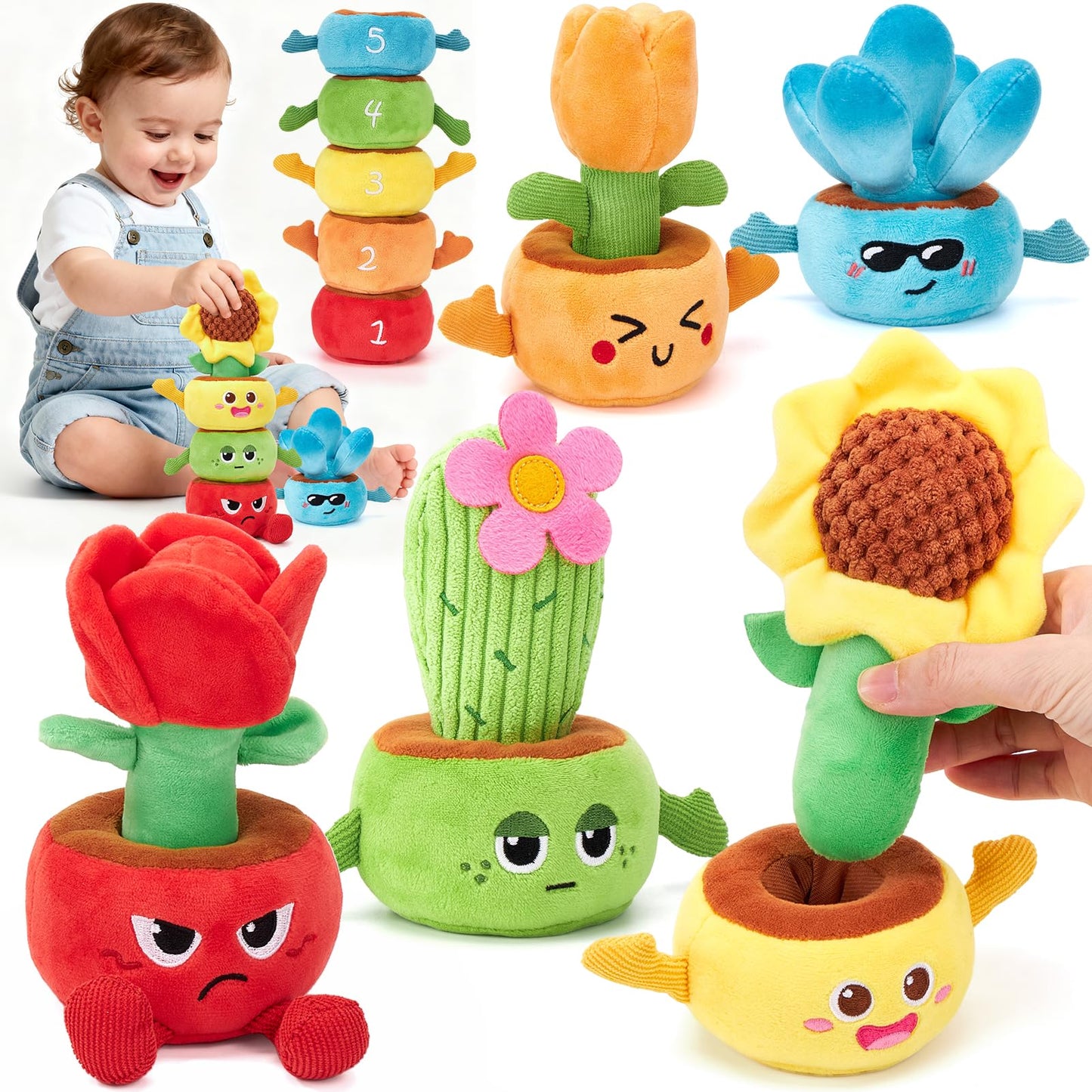 hahaland Montessori Baby Toys Bundle for 6–18 Months – Silicone Activity Tissue Box Cube & Plush Garden Stacking Toy, Fine Motor, Sensory & Early Learning Gifts for Boys & Girls
