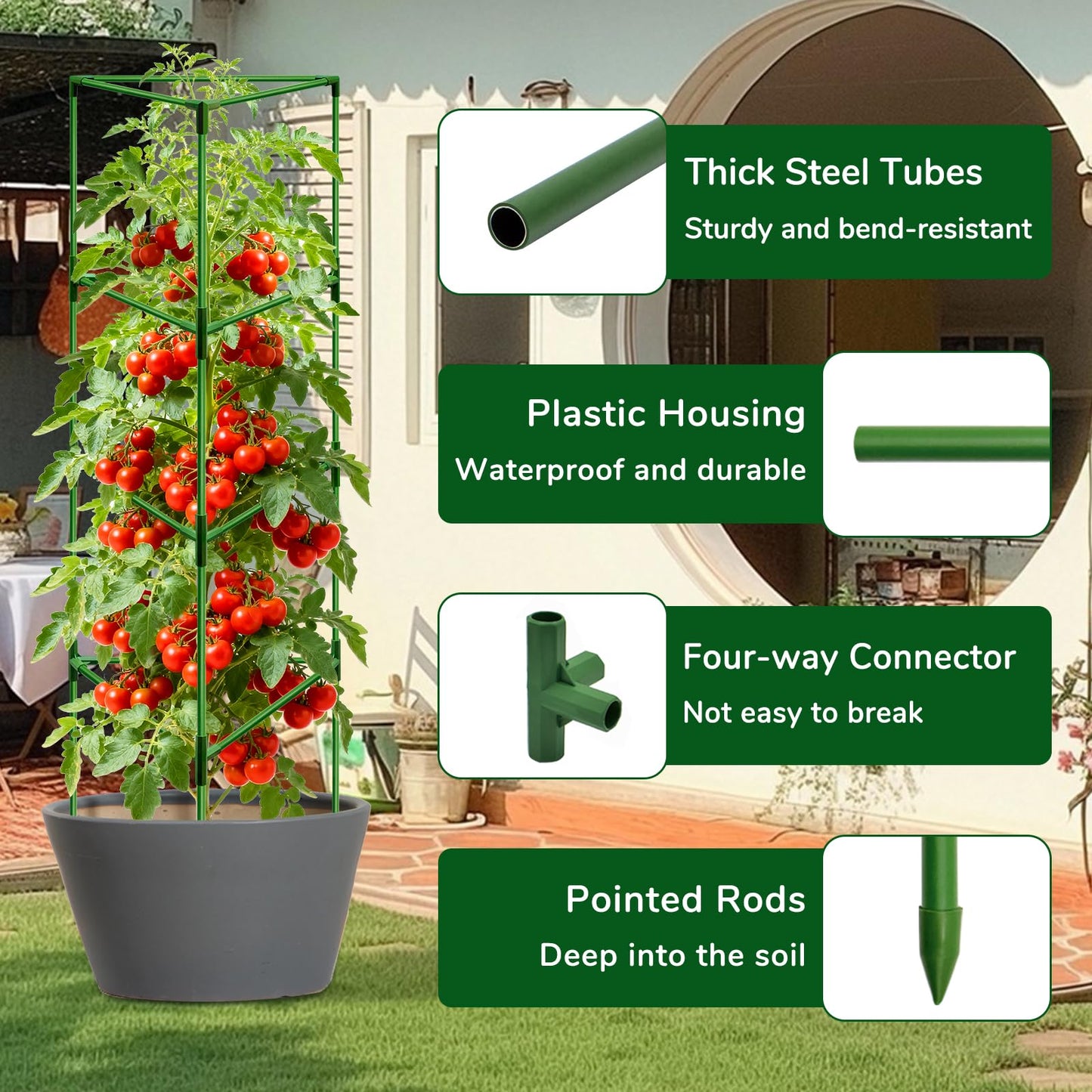 ZeeDix 6 Pack 65 Inch Tall Tomato Cages for Garden, Heavy Duty Large Plant Trellis Support Stakes for Climbing Plants, Adjustable Tomatoes Cage for Pots & Outdoor Raised Garden Bed