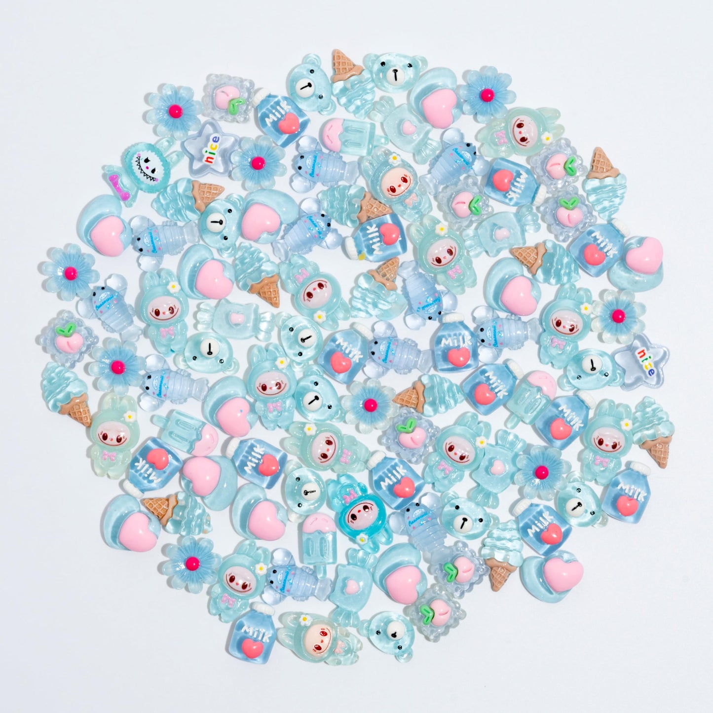 Decoden Charms 100PCS Mixed Kawaii Decoden Charms, Flatback Resin Charms for Crafts, Cabochon for DIY Projects, Slime Charms, Resin Art, Scrapbooking, Phone Case & Accessories, No Holes (Blue)