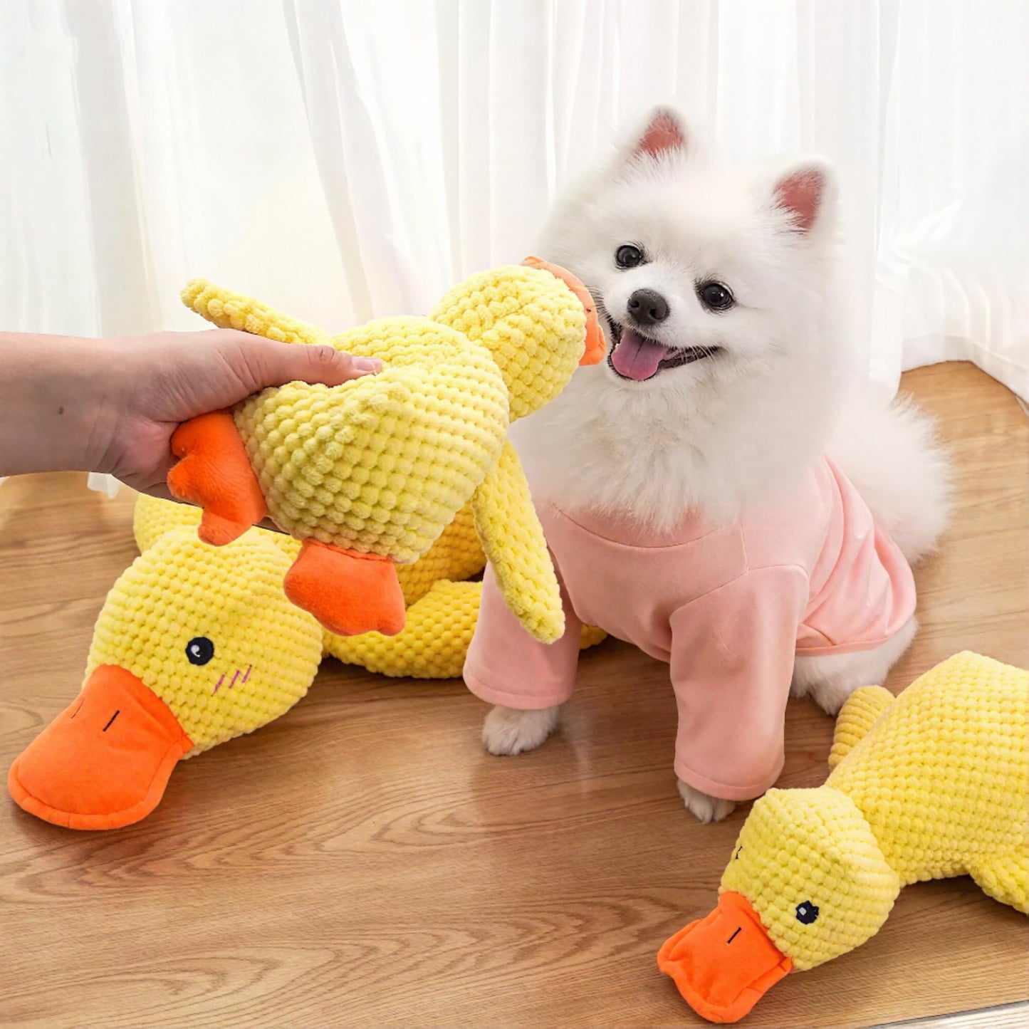 TRAVEYO Squeaky Plush Duck Dog Toys, Yellow Large 17.7-inch Chewable Stuffed Animal with Sound, Interactive Pet Toys（L）