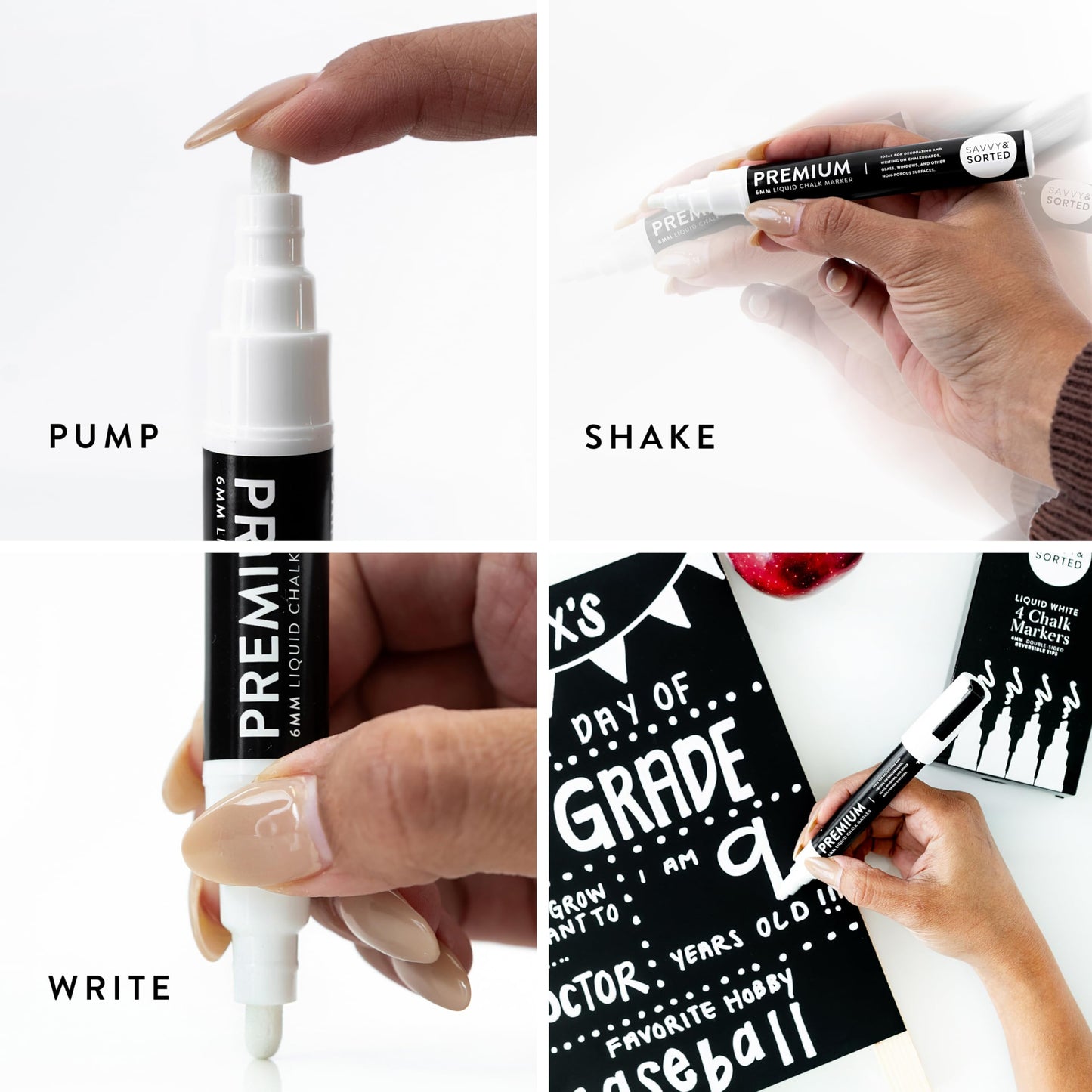 SAVVY & SORTED Erasable White Chalk Markers, 2PK 3mm Liquid Fine Tip Pens Chalkboard Bistro Marker for Glass Window Board