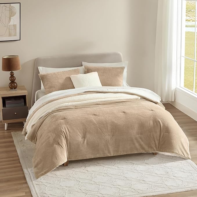 UGG Remina Comforter Set 5 Piece Bed in a Bag with Throw Blanket, Decorative Pillow, Shams, and Reversible Comforter Hypoallergenic Washable Luxury Warm Fluffy Bedding Set, Full/Queen, Brown Birch