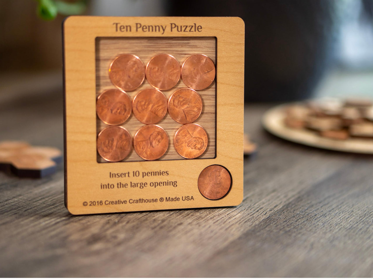 10 Penny Puzzle - Coffee Table Puzzle - Executive Toy - Wood Brain Teaser