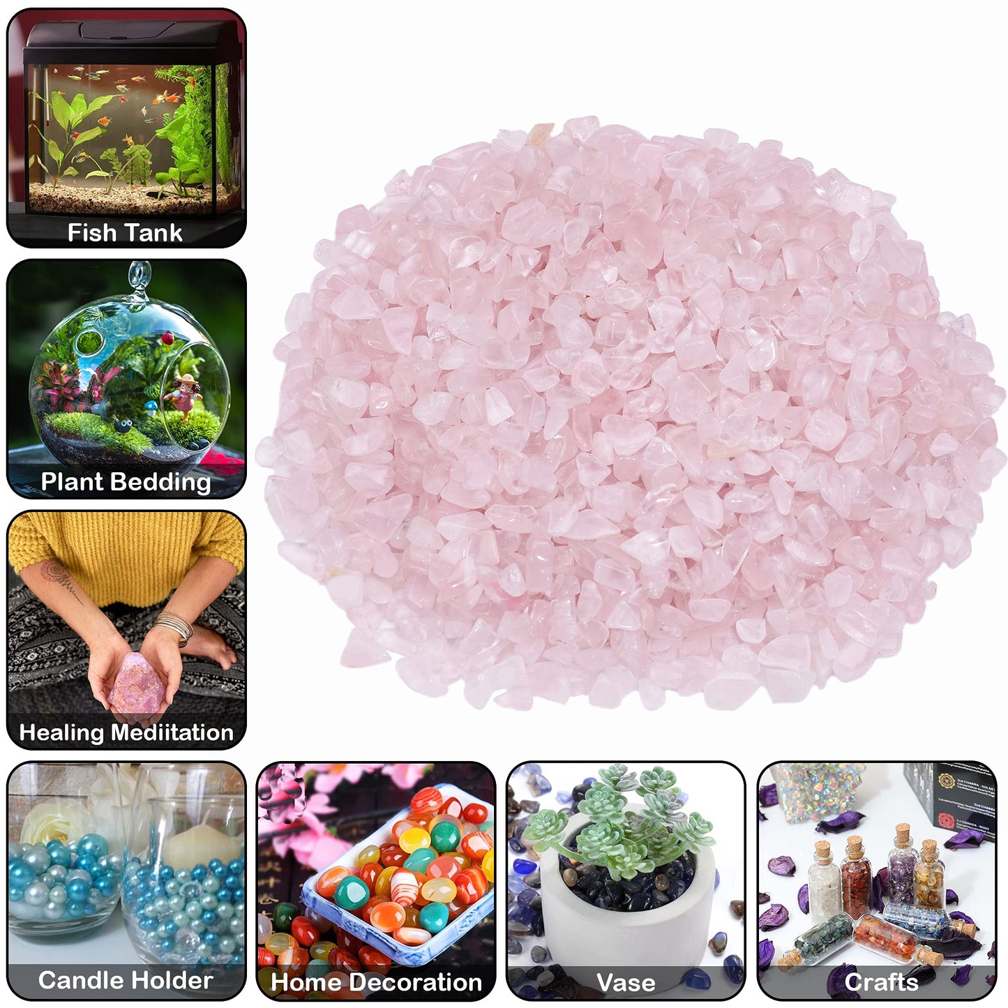 ZAICUS Rose Quartz Crystal Chips Bulk Gemstone Healing Crystal Natural Irregular Shaped Crushed Stone Reik Healing Tumbled Chips Crystal Chips for Witchcraft & Jewelry Making Home Decoration 1 Lb