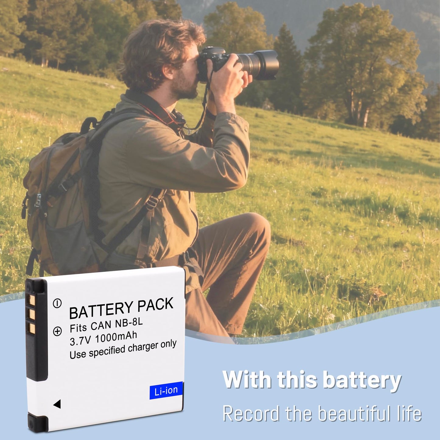 TZRONG 2Pack Battery & LCD Slim USB Charger for Canon NB-8L, NB8L, CB-2LAE and Canon PowerShot A2200, PowerShot A3000 is, PowerShot A3100 is, PowerShot A3200 is, PowerShot A3300 is Cameras