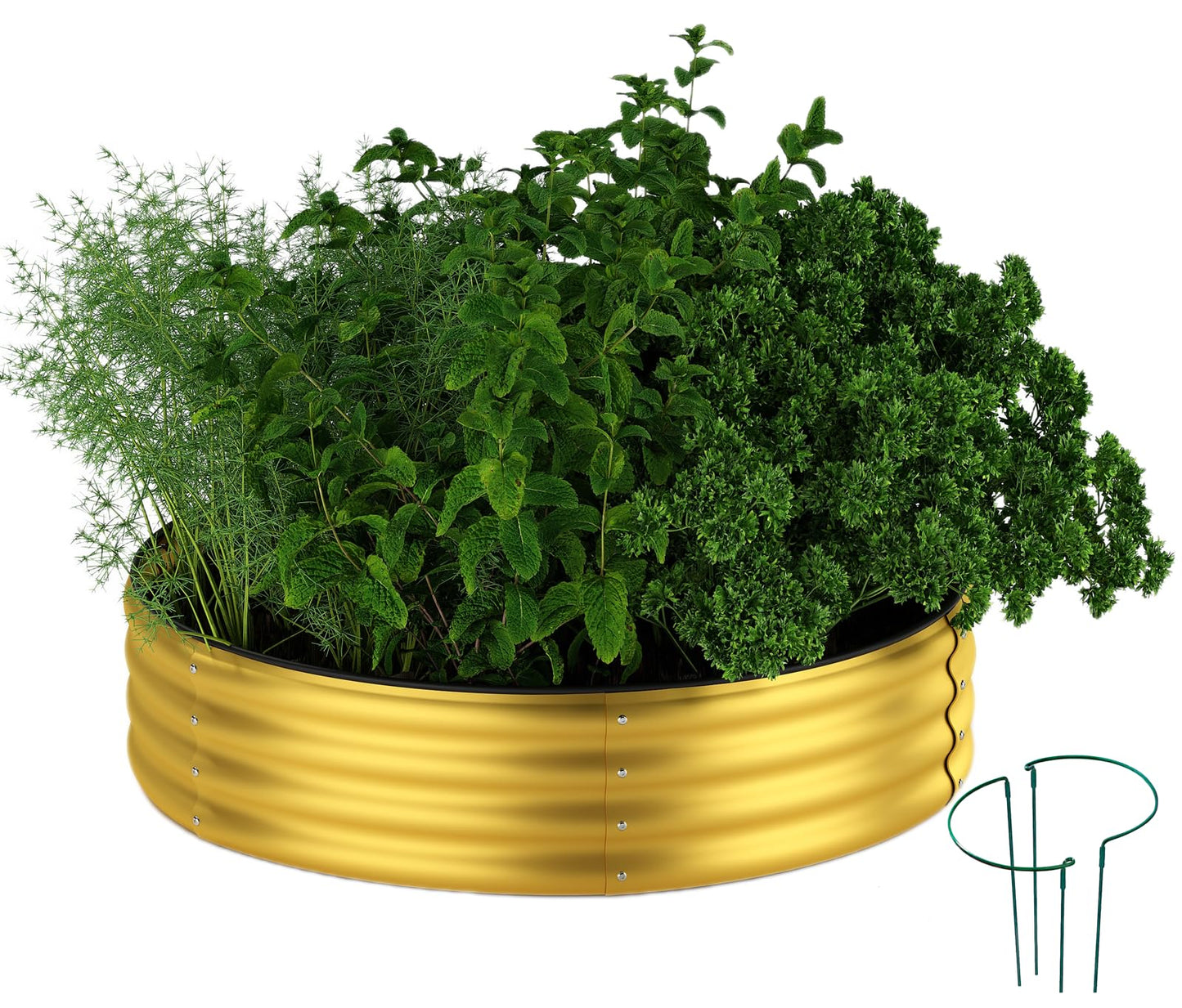 ZFHgarden Garden Box Raised Flower Bed Galvanized Metal Planter Round Raised Garden Bed Kit for Gardening Outdoor 1PC Gold 2X2X1FT