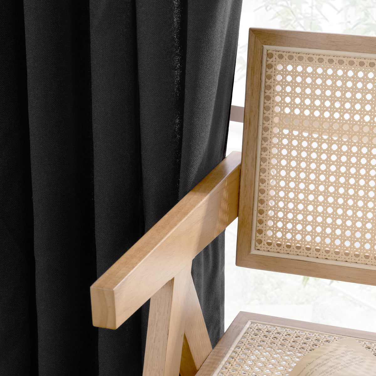 Black Linen Semi Sheer Curtains 45 Inches Long 2 Panels (2 Count)
