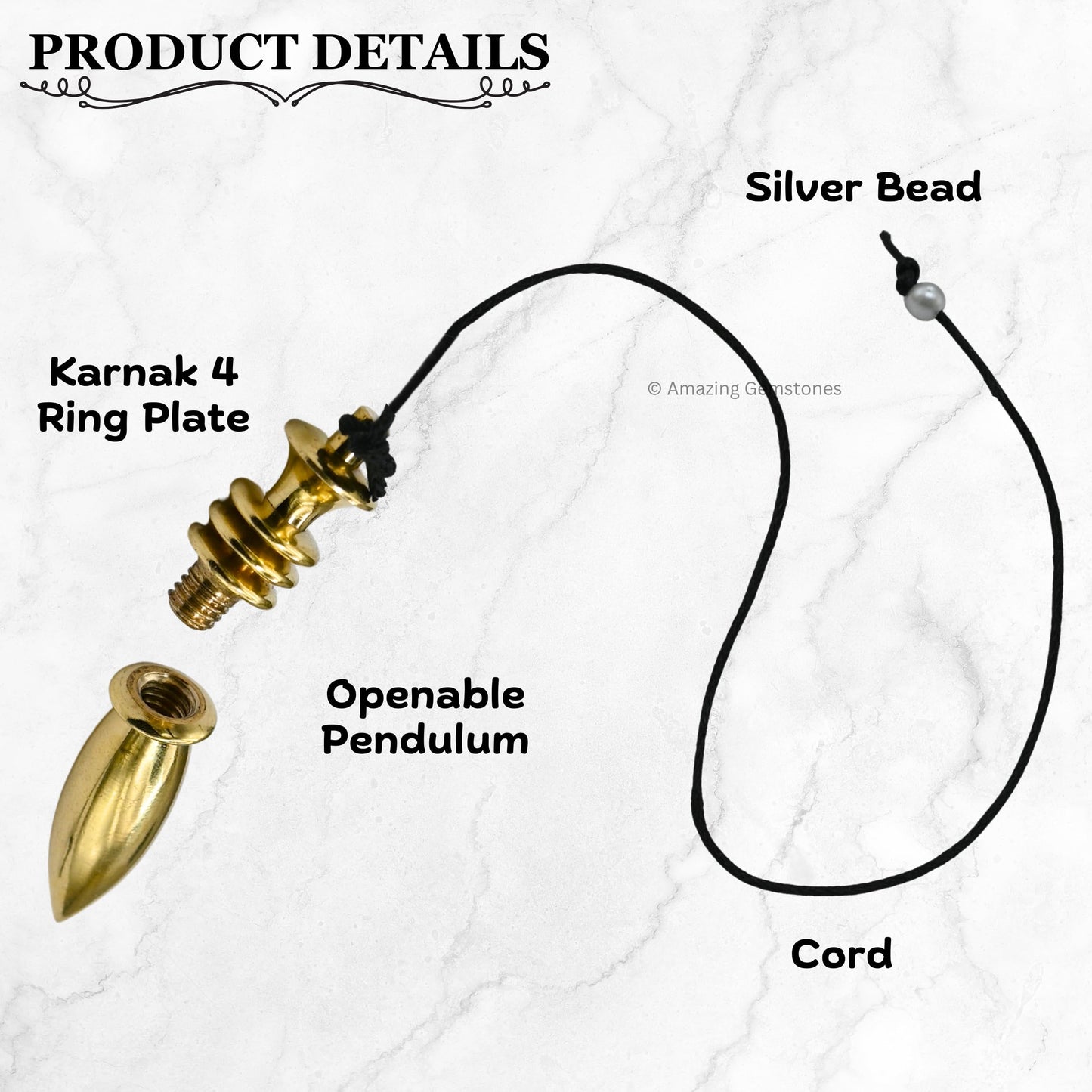Amazing Gemstone Healing Metal Pendulums for Divination, Gold Karnak 4 Ring Plate Steel Copper Pendulum High Energy Pendulo de Bronce Pendulos de Mesa MP78