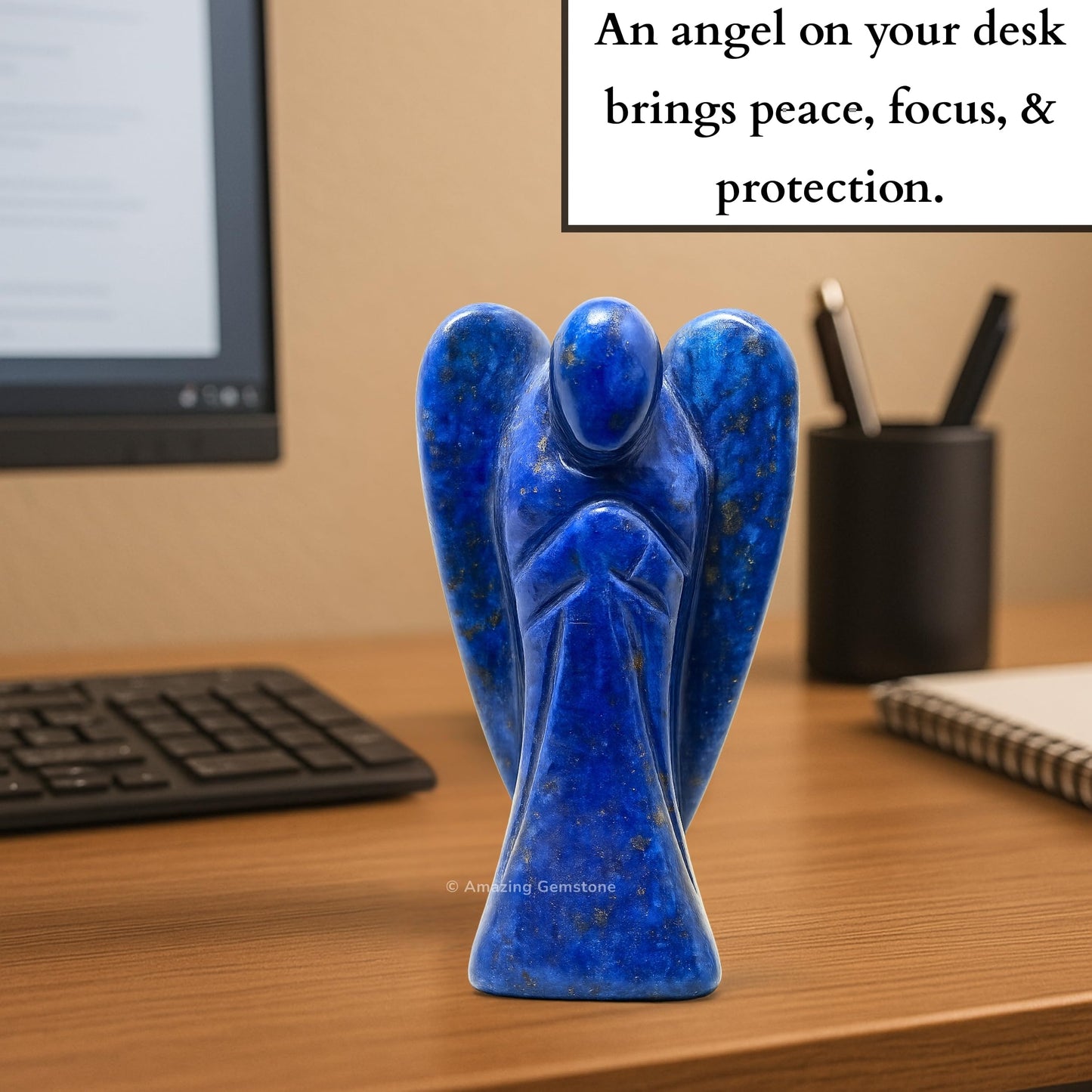 Amazing Gemstone Lapis Lazuli Angel - Lapis Lazuli Crystal Angel and Pocket Guardian Angel Crystal Figurines (3 inches)