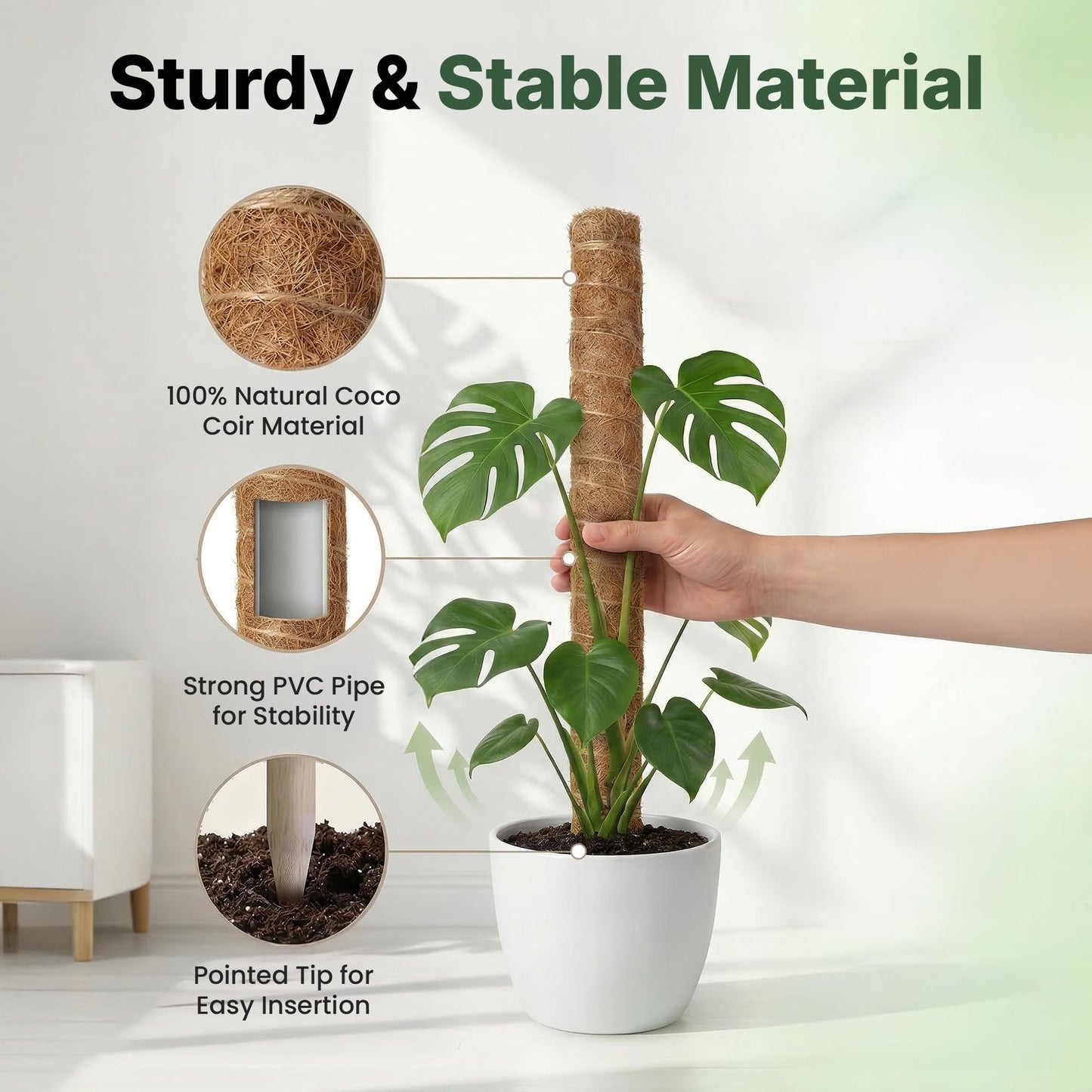 4 Pack 16" Moss Pole Monstera Plant Support - Stackable up to 48" - Plant Stakes for Indoor Climbing Plants Potted - Tall Coco Coir Pole Sticks & Accessories for Monstera, Pothos & Philodendron