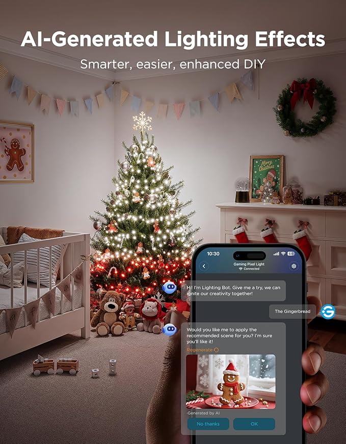 Govee Christmas Sparkle String Lights 99ft, RGBWIC String Lights with 375 Bullet-Head LEDs, App-Controlled, 140+ Scene Modes, 3D Shape Mapping, Works with SmartThings, Indoor Holiday Decorations