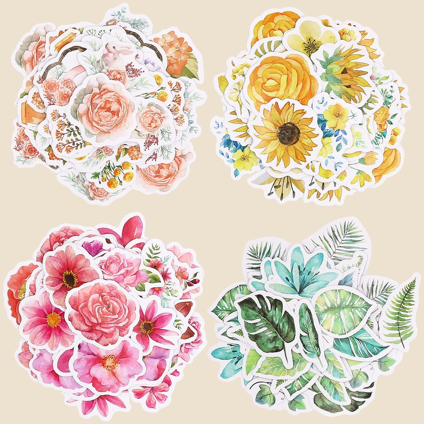Knaid Flower Stickers Set (360 Pieces) Decorative Assorted Floral Sticker for Scrapbooking Planner Bullet Journals Supplies