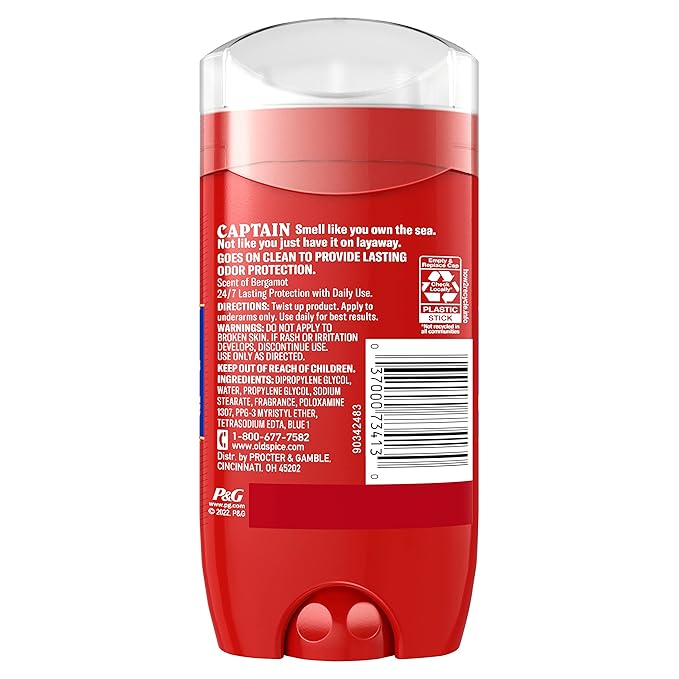 Old Spice Aluminum Free Deodorant for Men, 24/7 Odor Protection, 24/7 Freshness & Lasting Scent, Captain with Bergamot Scent, 3.0 oz (Pack of 3)