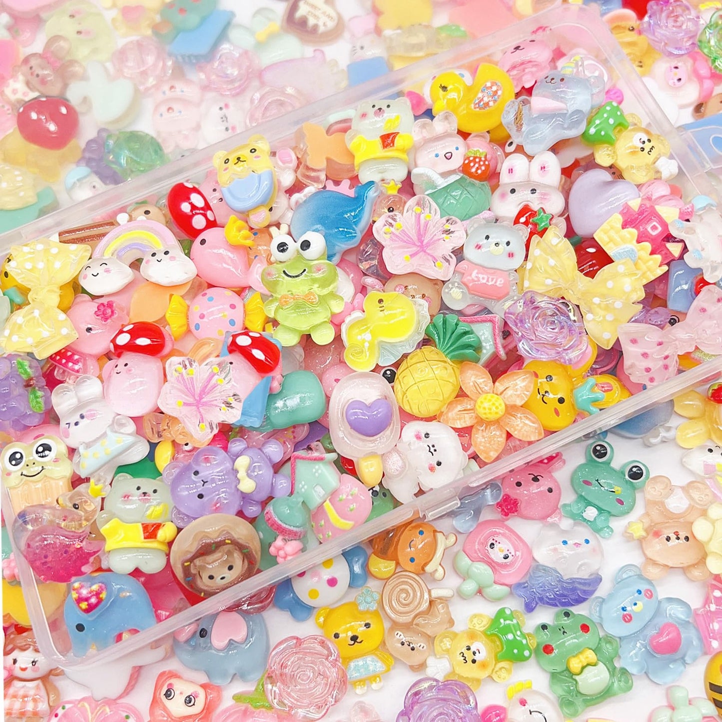 JINDUODUO 120 Pcs Flatback Resin Slime Charms, Bulk Kawaii Assorted Cute Charms Ornaments for Phone Junk Cases, Scrapbooking, DIY Crafts