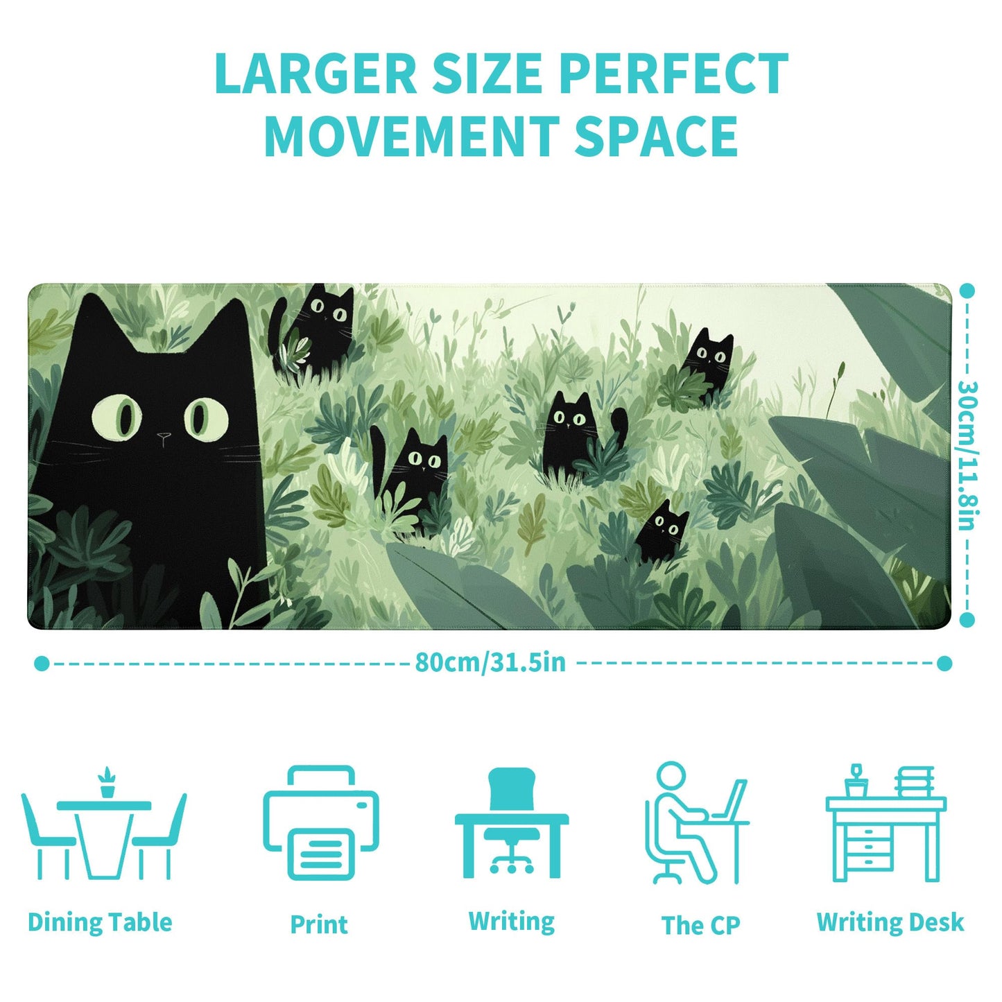 Black Cat Gaming Mouse Pad Large Desk Mat Extended Keyboard Mouse Pad Anime Mousepad with Non-Slip Base and Stitched Edge Mouse Mat Desk Pad 31.5 x 11.8 Mouse Pads for Desk Home Office Gaming