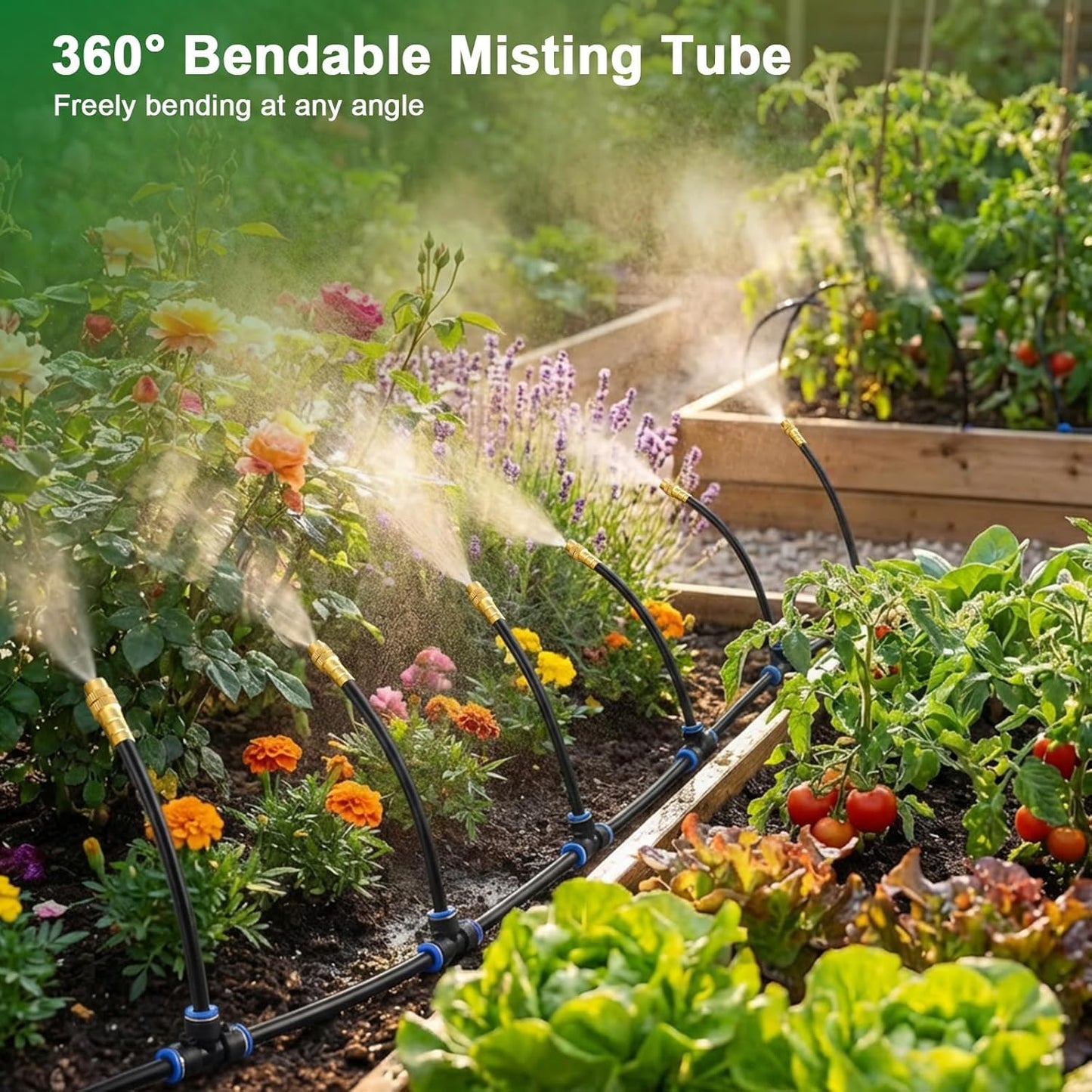 Drip Irrigation System with Brass Nozzles – 2026 Upgrade 200FT Garden Watering Kit with 36Pcs 360° Adjustable Misting Sprinklers Quick Connect Fittings for Raised Beds, Lawn, Patio