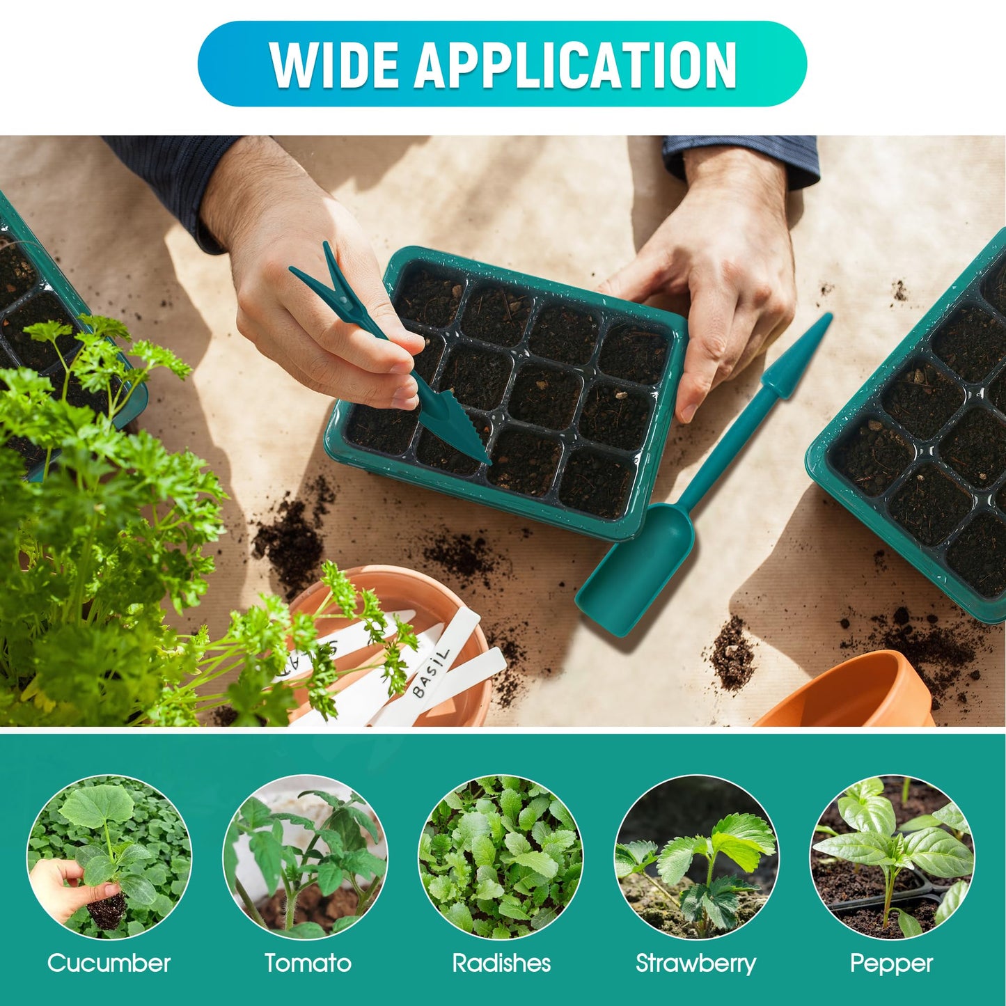 LYDTICK 12-Set Seed Starter Tray with Grow Light, Seed Starting Trays Kits with Timing Controller Adjustable Humidity Domes Heightened Lids(12-Cells Per Tray)