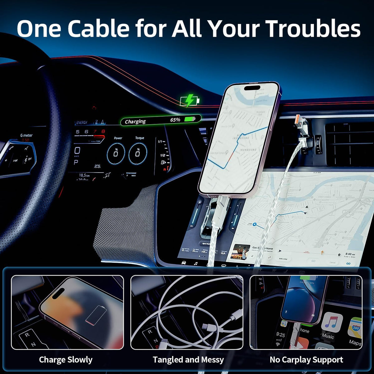 4 in 1 Charging Cable 5FT -MAX 66W Fast Charging Multi Charging Cable for All Devices, USB A/C to C/Lightning Cable Multiple iPhone Charger Cord for iPhone 16/15/14/13/iPad/Android/Tablets and More