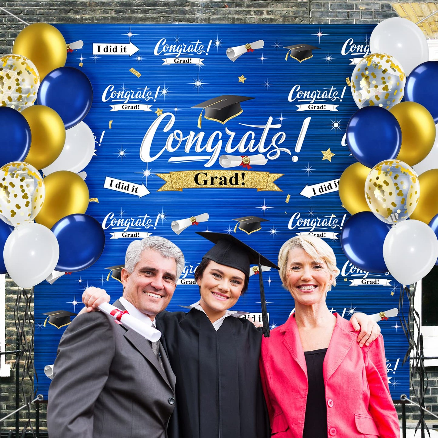 Graduation Party Decorations Including Congrats Grad Photography Backdrop Banner Balloons Garland Arch Kit for Adults Kids Grad Party Decoration Supplies (Navy Blue and Gold)