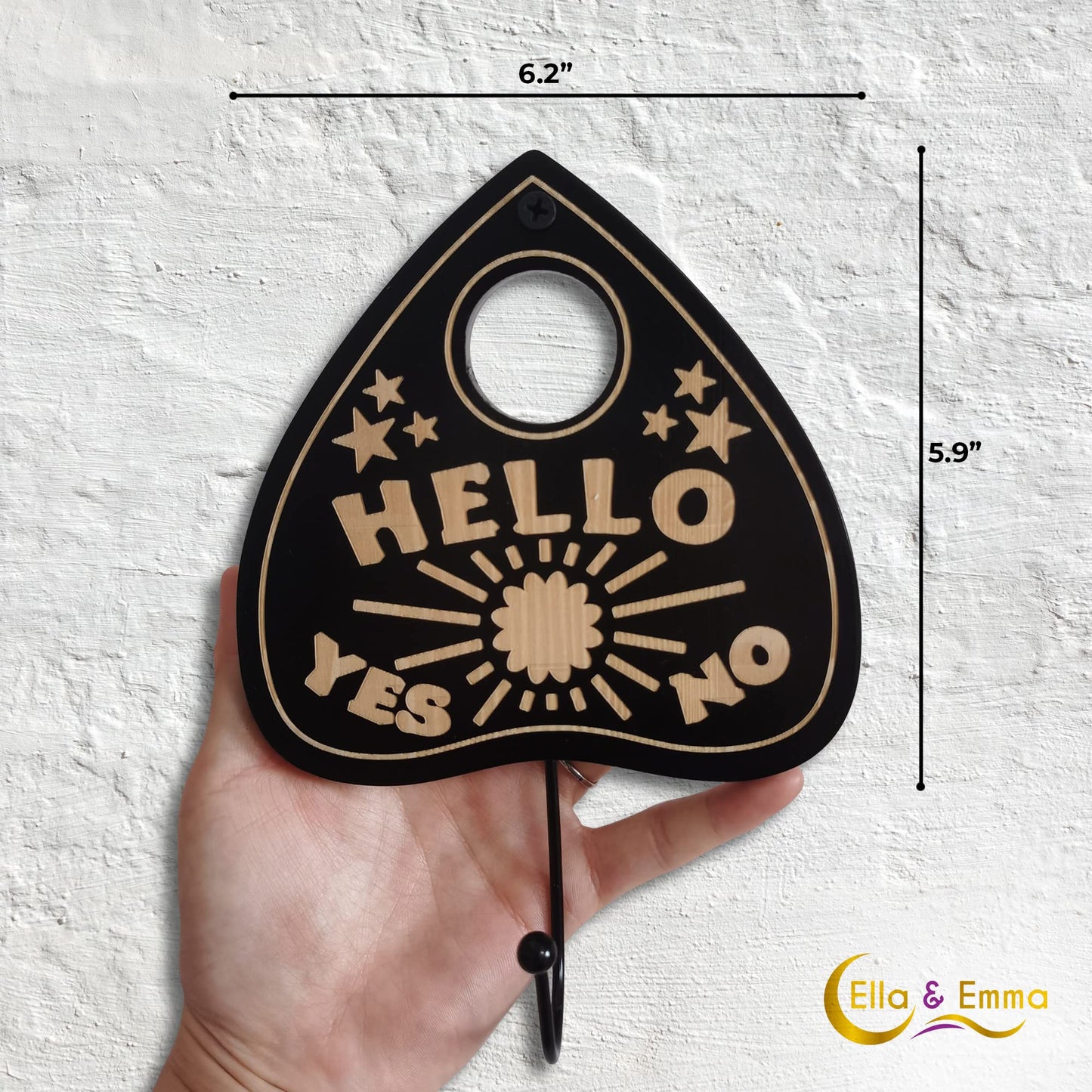 Ella & Emma Wall Mounted Coffin-Shaped Key Holder - Planchette/Hamsa Hand Key Holder, Gothic Home Decor Wall Hanger with Hook -Spooky Halloween Decor for Home - 2 Pieces (Planchette)