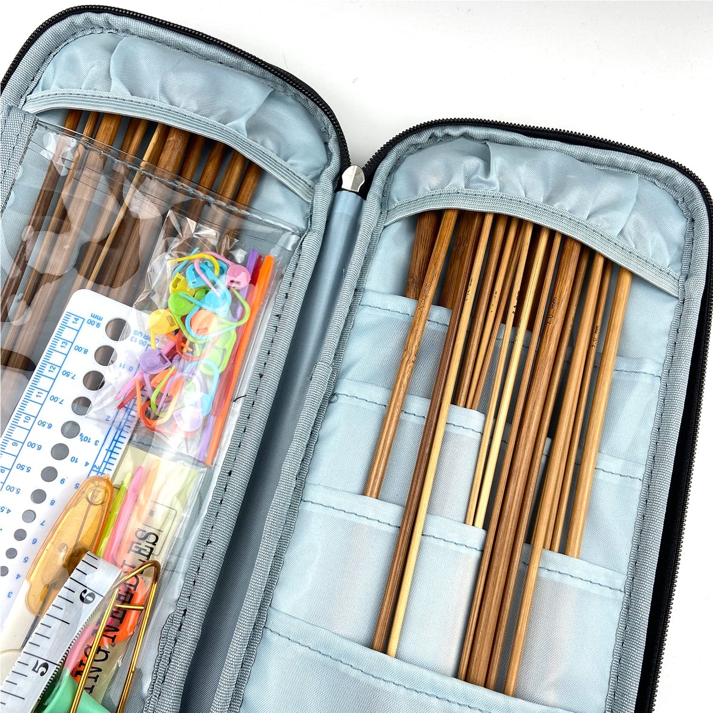 Mdoker Bamboo Knitting Needle Set with Case 36pcs Straight Single Pointed Kniting Needles 13.5inch Length Sweater Needles for DIY Knitting Projects(2mm-10mm) Knitting Set with Accessories