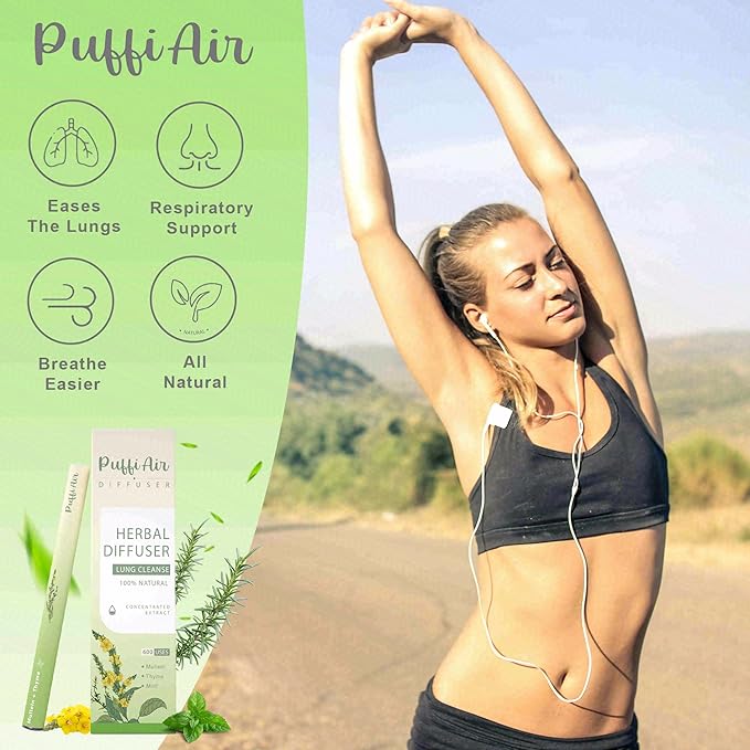 Herbal Diffuser Upgraded with Extracts of Mullein, Thyme and Mint for Cleansing Lungs, Improving Breathing and Oral Air Freshening (Green, 6 Sticks (Pack of 2))