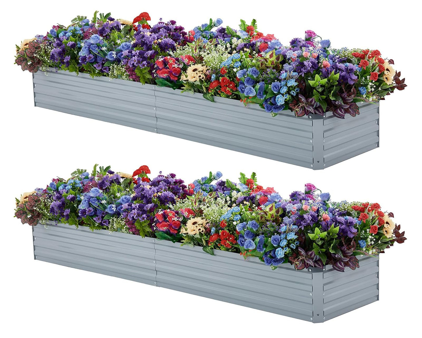 Meberam 2 Pack 8x2x1FT Galvanized Raised Garden Beds Kit Outdoor Metal Gardening Planter Box for Vegetable Elevated Flower Herbs,Gray