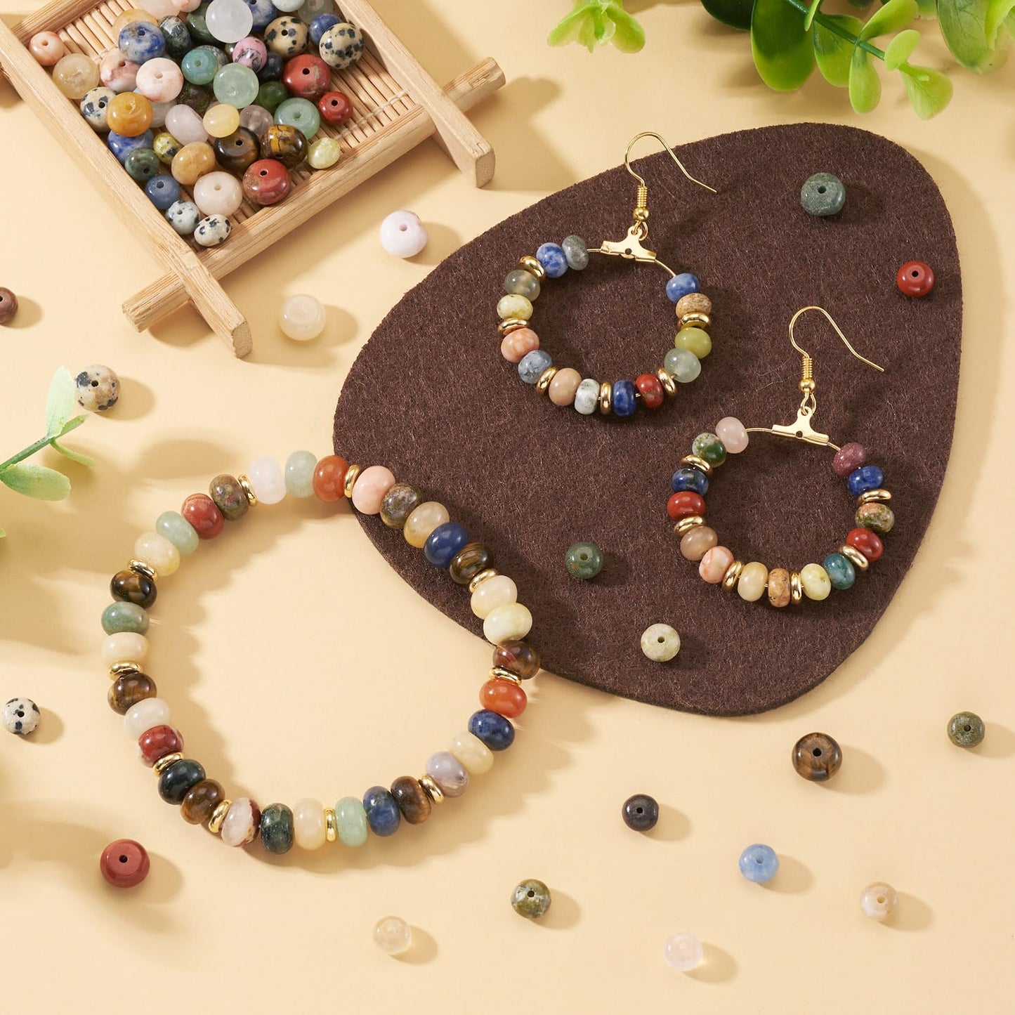 Beadthoven 166pcs Gemstone Rondelle Beads 6mm 8mm Mixed Natural Stone Beads Colorful Energy Healing Crystal Flat Disc Abacus Disk Heishi Spacers for DIY Bracelet Necklace Jewelry Making