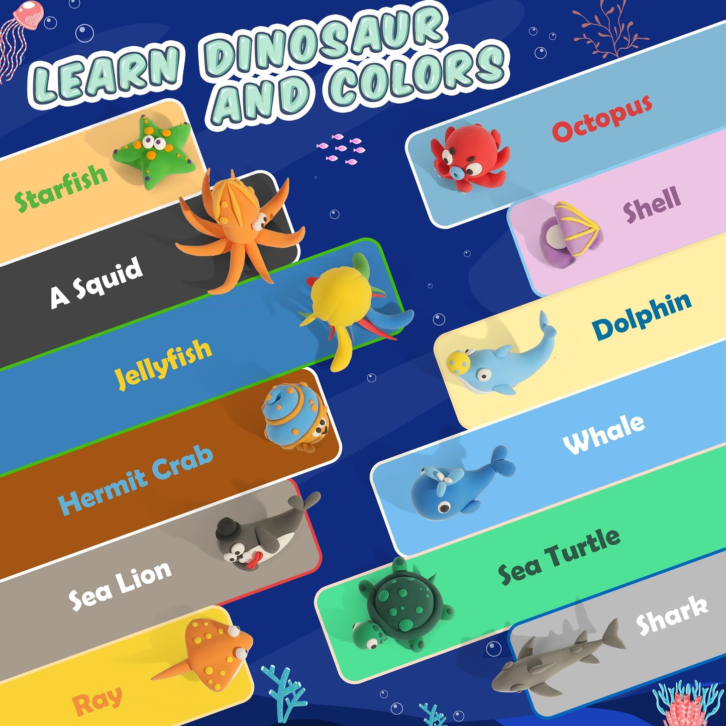 Air Dry Clay Kit - Ocean Theme, Modeling Clay for Kids, DIY Model Magic Clay with Sculpting Tools and Tutorials, 12 Boxes Molding Clay, Ultra Light, Soft & Non-Sticky, Arts and Crafts Gift for Kids