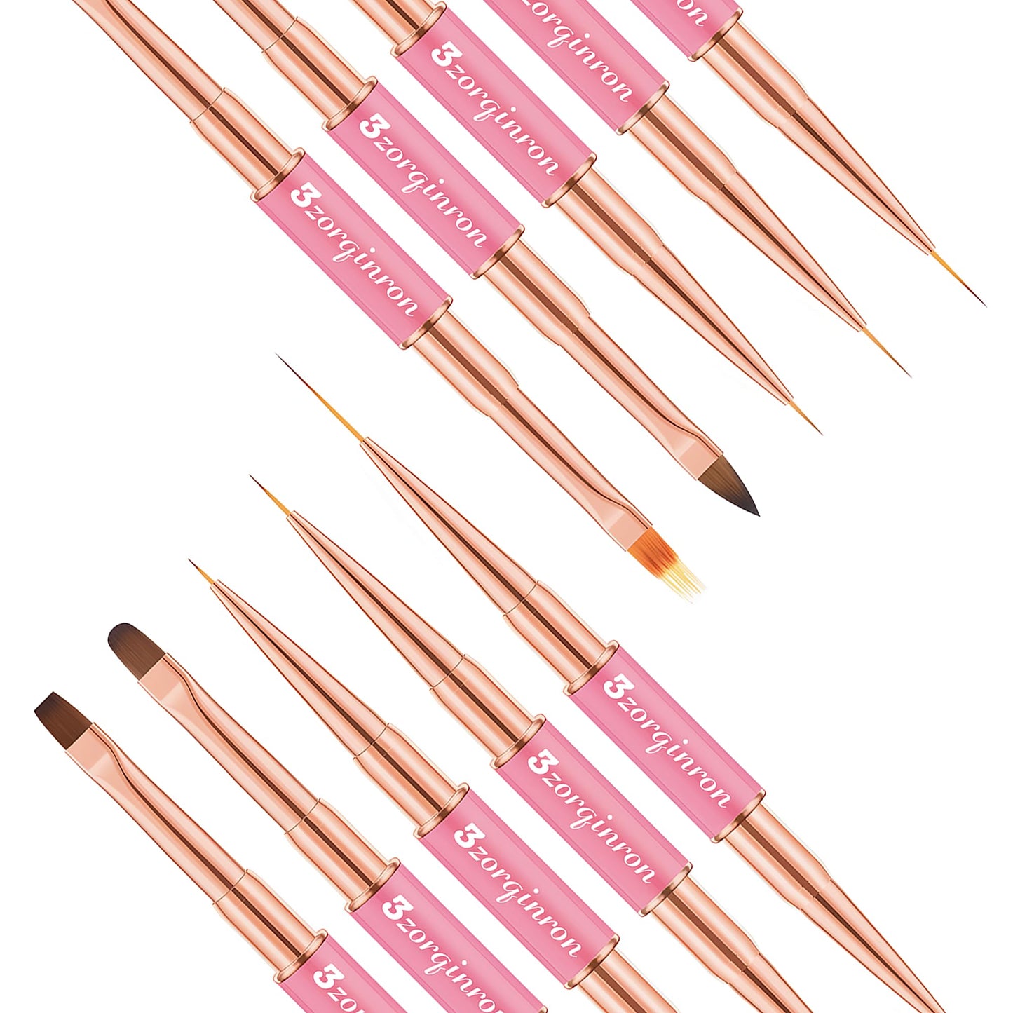 Nail Art Brushes Set, Professional 5Pcs Double-Ended Nail Brush Kit for Details, Long Lines, Ombre & 3D Design-Perfect for DIY Manicures & Salons (Pink)