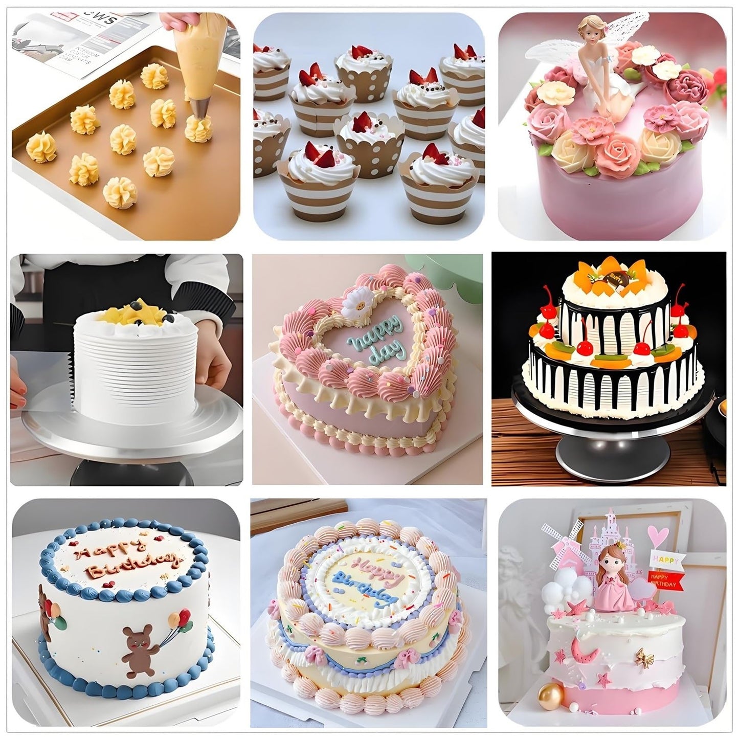 YOQXHY Cake Decorating Kit, 198 Pcs Baking Supplies Tools with Aluminium Cake Turntable, Leveler, 24 Numbered Icing Tips, 2 Spatulas, 3 Scrapers, 2 Couplers, 50 Pastry Bags, 50 Cupcake Liners & More