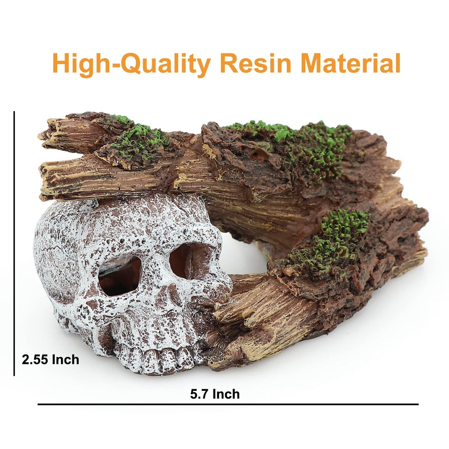 QIYURIDE Fish Tank Decorations, Large Aquarium Decor Accessories with Skull and Driftwood, Bearded Dragon Hideout, Reptile & Amphibian Habitat Hideouts