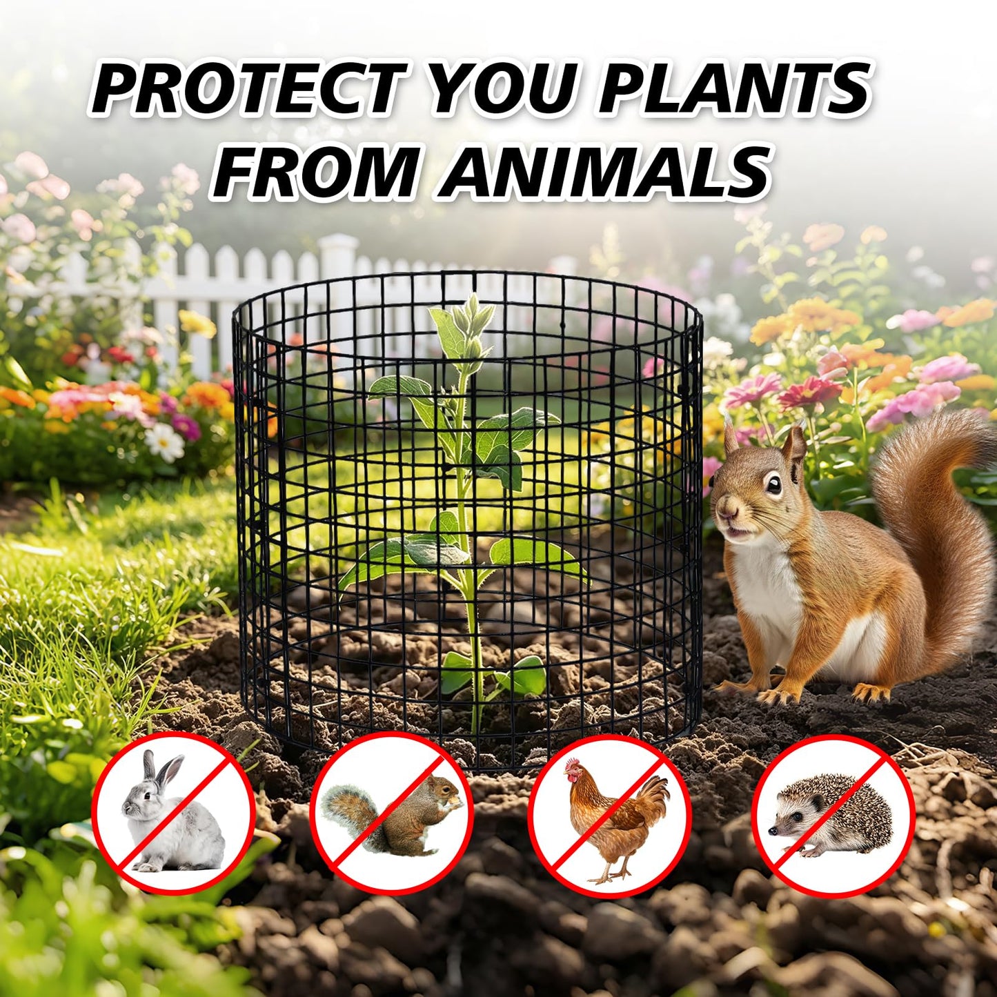 AUREZ 15 Pcs Large Wire Plant Protector from Animals, 5pack Metal Plant Cage Chicken Wire Cloche to Keep Rabbit,Squirrel Out(Black) (5pack 12''X12'')