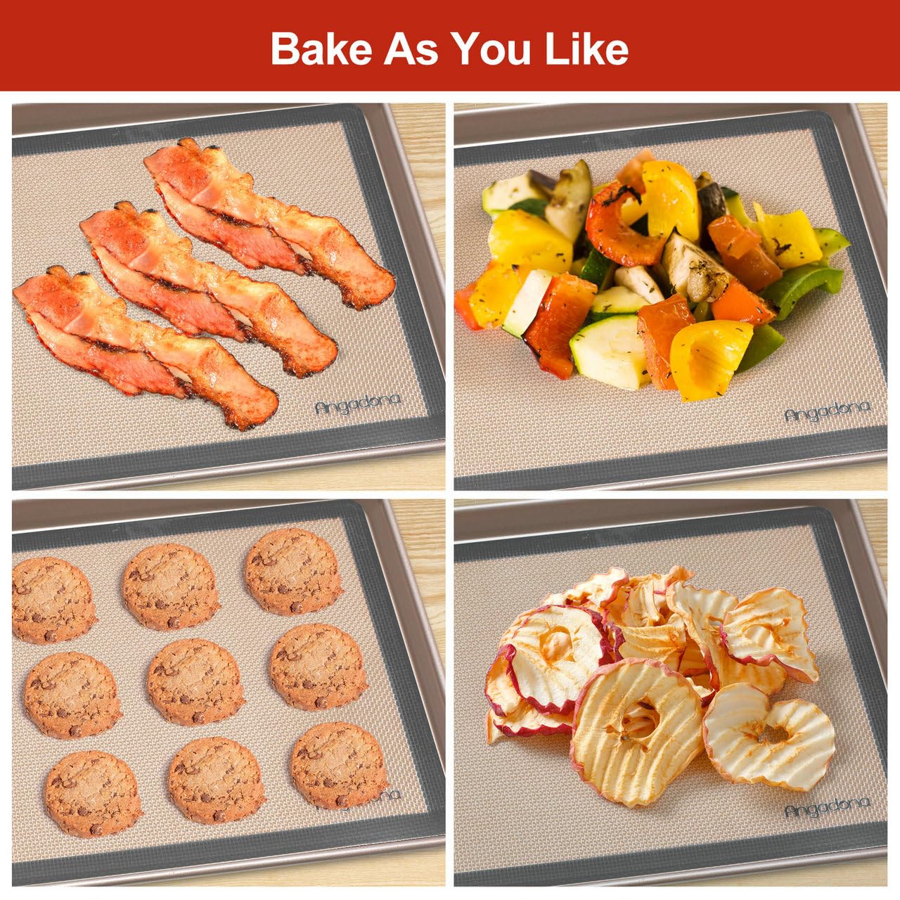 Silicone Baking Mat Set of 6, Non-Stick & Easy Clean Food Grade Reusable Baking Mat, Silicon Baking Mats Oven Liner Sheet, Round & Square Cake Mat, Pastry Board Rolling Dough Mats for Macaron Cookie