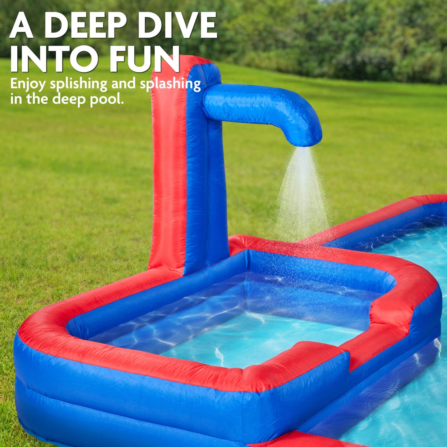 Sunny & Fun Mega Climb N’ Go Inflatable Water Slide Park – Heavy-Duty for Outdoor Fun - Climbing Wall, 2 Slides & Deep Splash Pool – Easy to Set Up & Inflate with Included Air Pump & Carrying Case