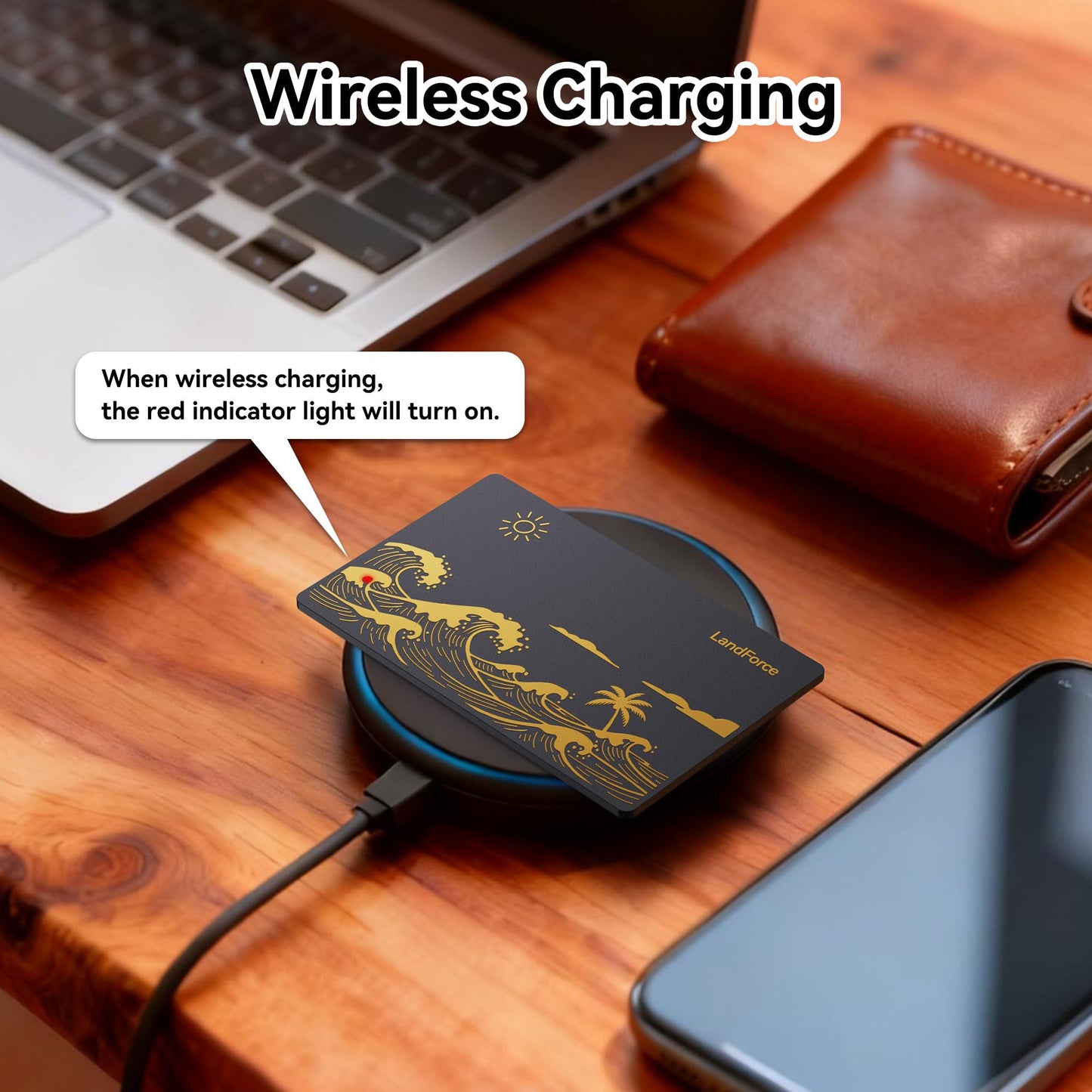 LandForce Ultra-Thin Wallet Tracker Card 0.07in IP68 Waterproof Bluetooth Tracker Smart Finder for Passport, Wireless Charging, Card Locator, iOS Only, Compatible with iPhone/iPad/Mac