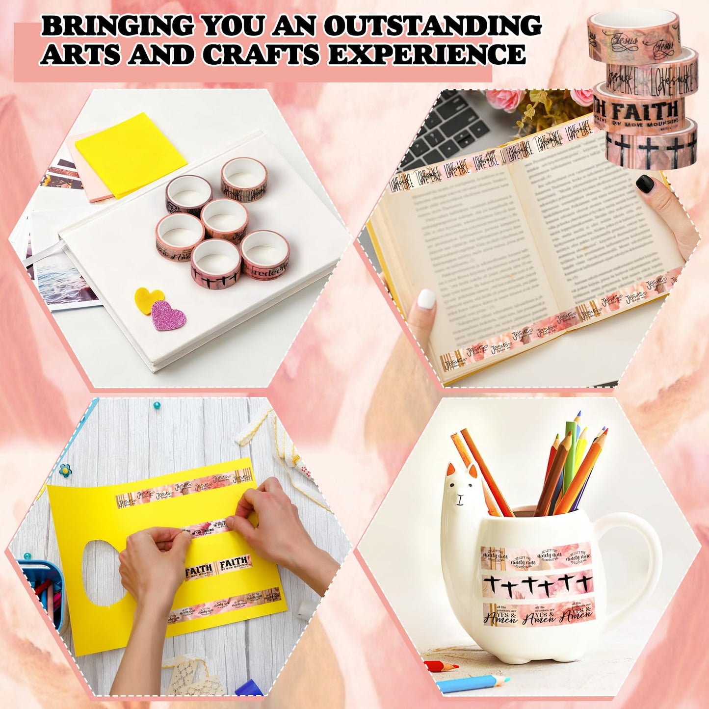 Janlaugh 24 Rolls Christian Washi Tape Gifts Bulk Religious Inspirational Scripture Supplies Pink Bible Verse Washi Tape for Bible Journaling Study DIY Crafting Easter Gifts