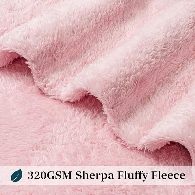 PAVILIA Sherpa Throw Blanket for Couch Sofa, Light Pink Fluffy Warm Plush Blanket for Bed, Cozy Super Soft Lightweight Throw, Fuzzy Decorative Blanket, All Season Home, 50x60