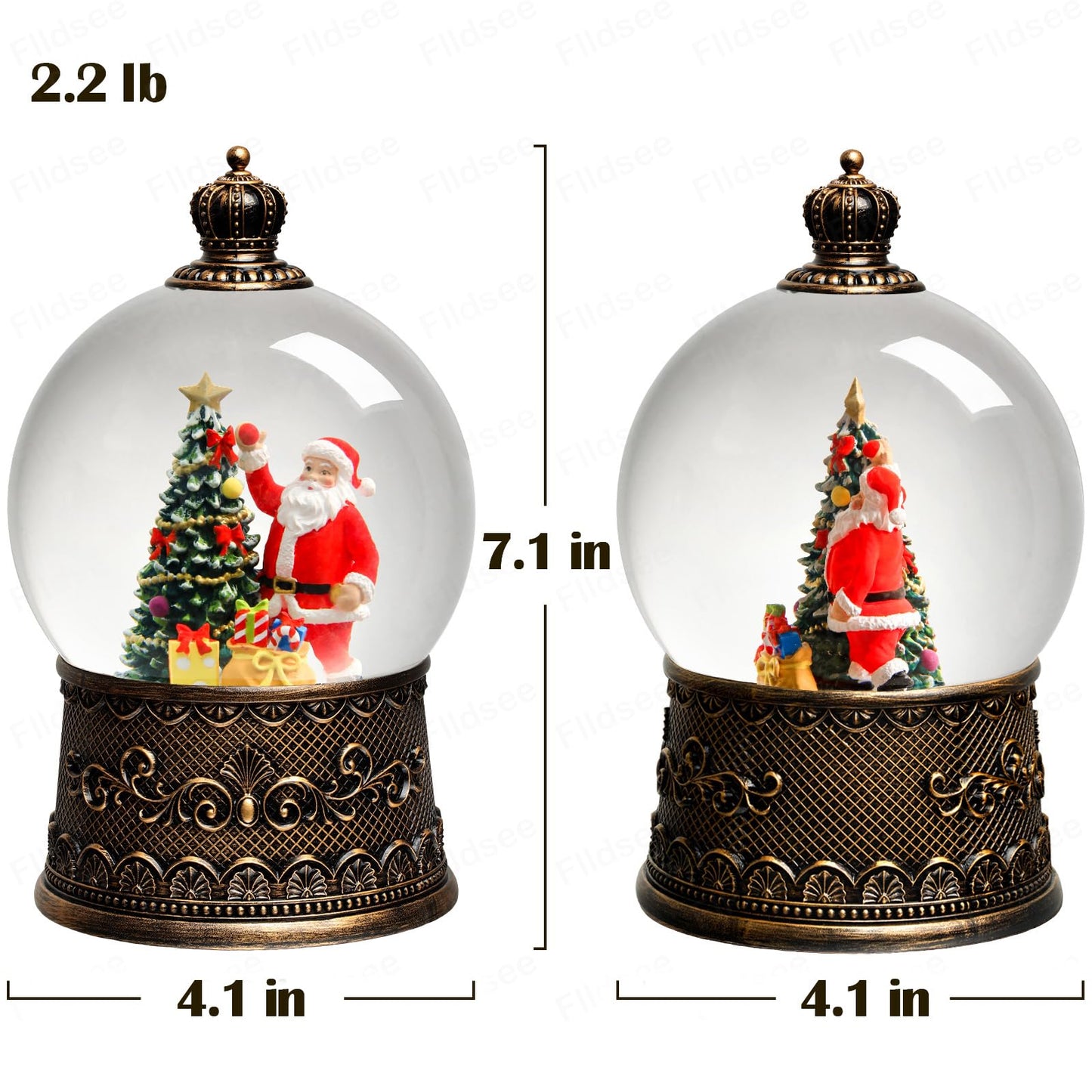 Flldsee Christmas Snow Globe Lantern, Glitter Musical Snowglobe Light with Timer, USB & Battery Powered Music Box, Santa Claus Christmas Tree Gifts, Holiday Decorations Indoor Home Decor