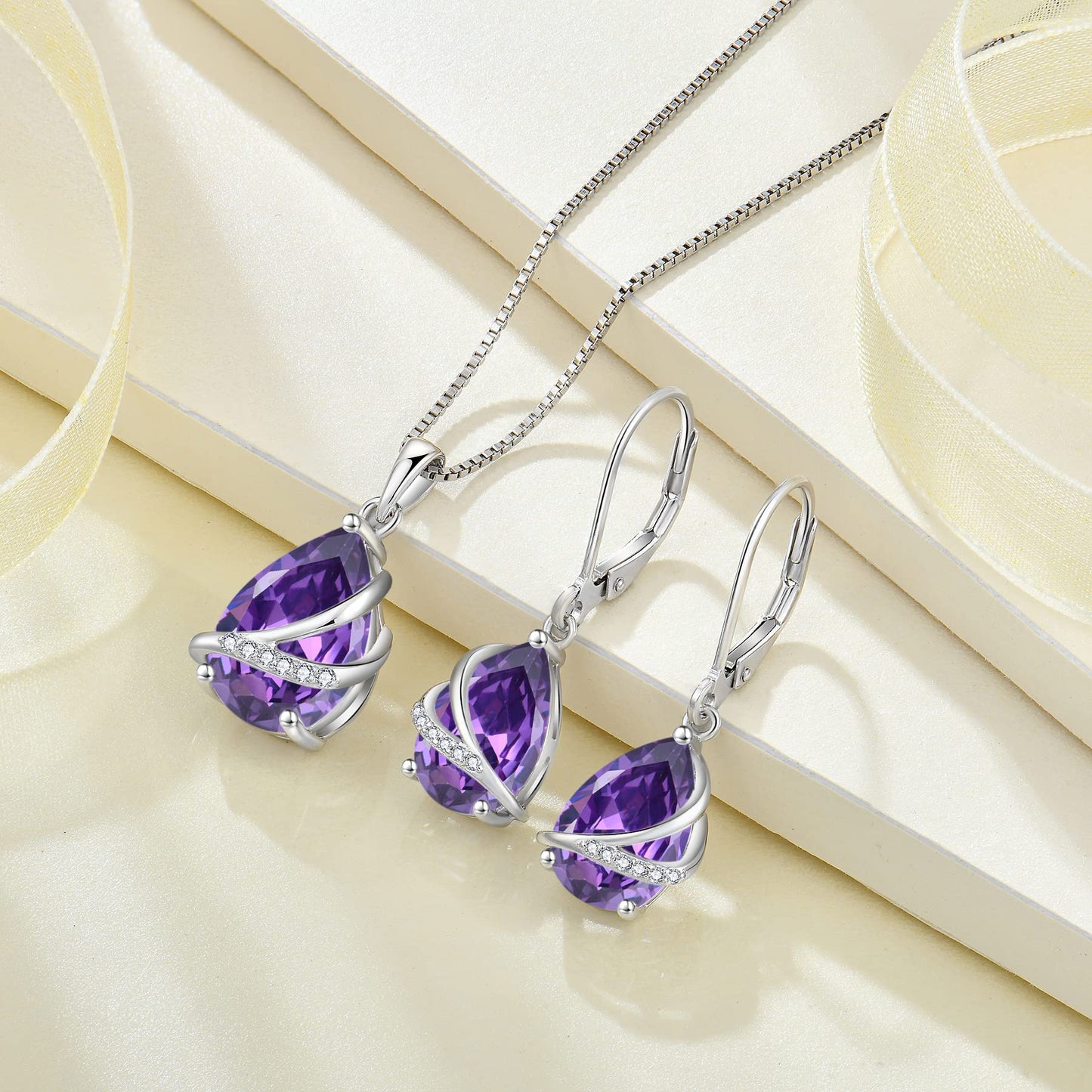 Rocayi Teardrop Amethyst Earrings 925 Sterling Silver Dangle Drop Earrings February Birthstone Jewelry for Women