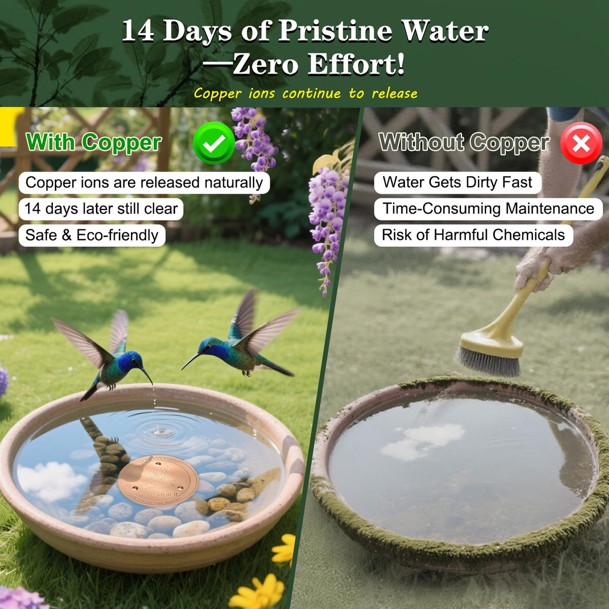 TIANCENTRAL H Bird Bath Copper Disk 2PCS-99.99% Pure Copper Cleaning Disk with Triple-Point Support 1mm Reinforced Water Purification Disk for Bird Baths,4 Inch