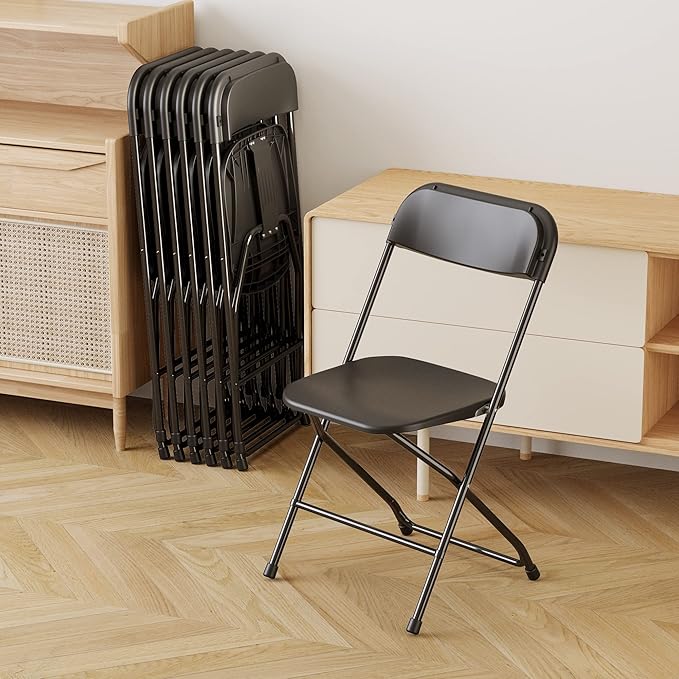 Allpop 10 Pack Plastic Folding Chair, 300lb Capacity, Portable Commercial Chair with Steel Frame for Home Office Wedding Party Indoor Outdoor Events, Stackable, Black