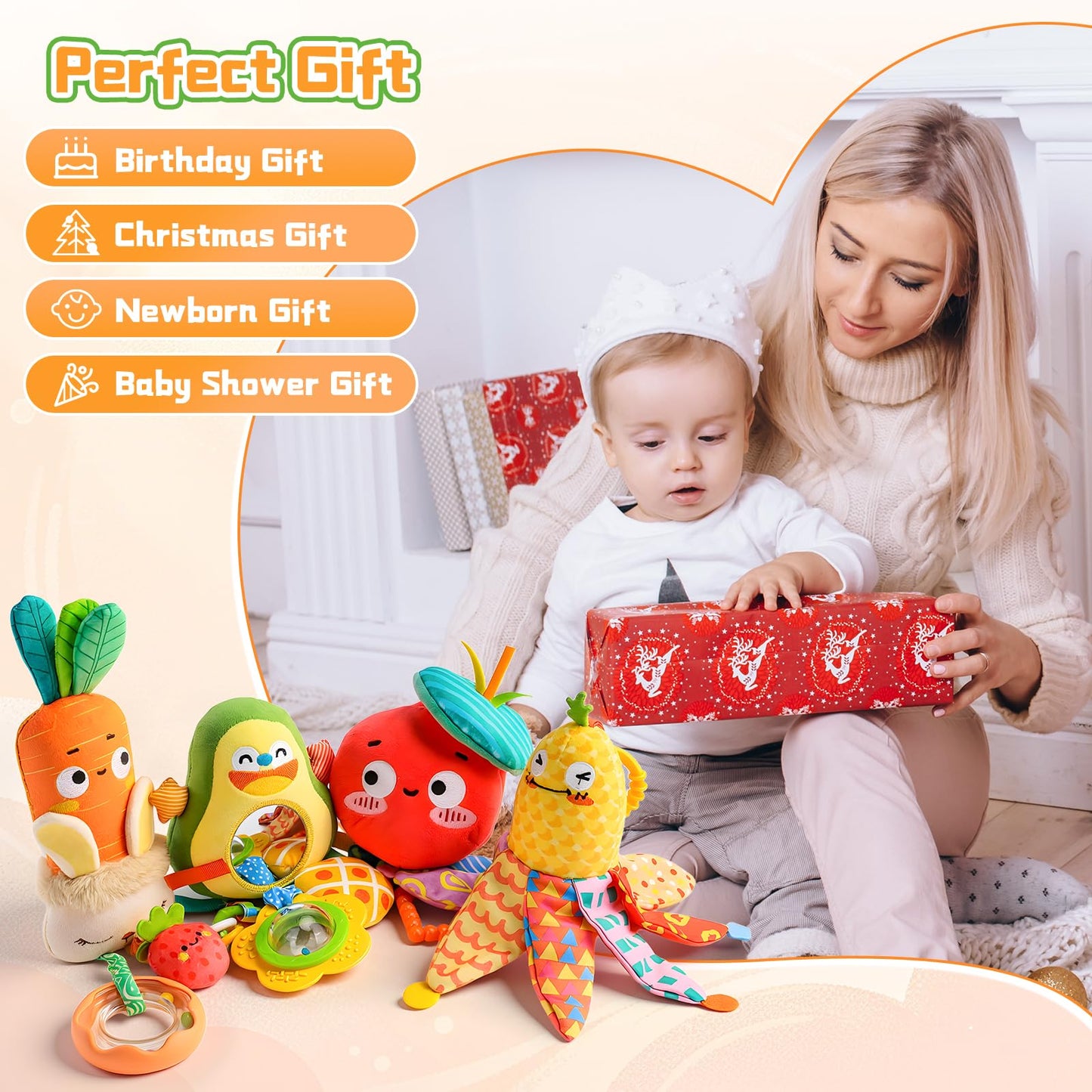 YELUFT Baby Toys for 0 3 6 9 12 Months, Baby Hanging Toys, Car Seat Stroller Crib Gym Baby Rattle Toys with Teether for Newborn Infants Baby Boys Girls Gifts
