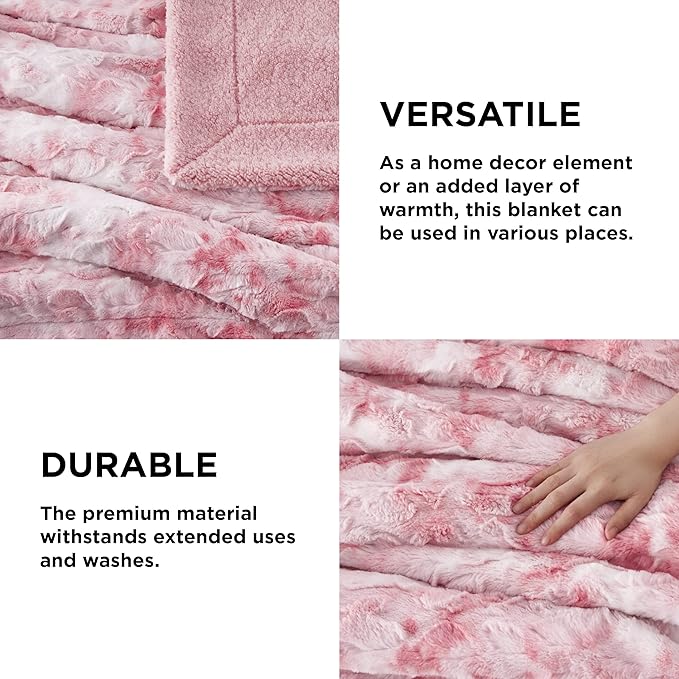Bedsure Sherpa Blanket Twin Size - Soft, Fuzzy & Fluffy Faux Fur - Warm, Cozy Blanket for Couch, Sofa and Bed, Tie Dye Design, Pink, 60x80 Inches