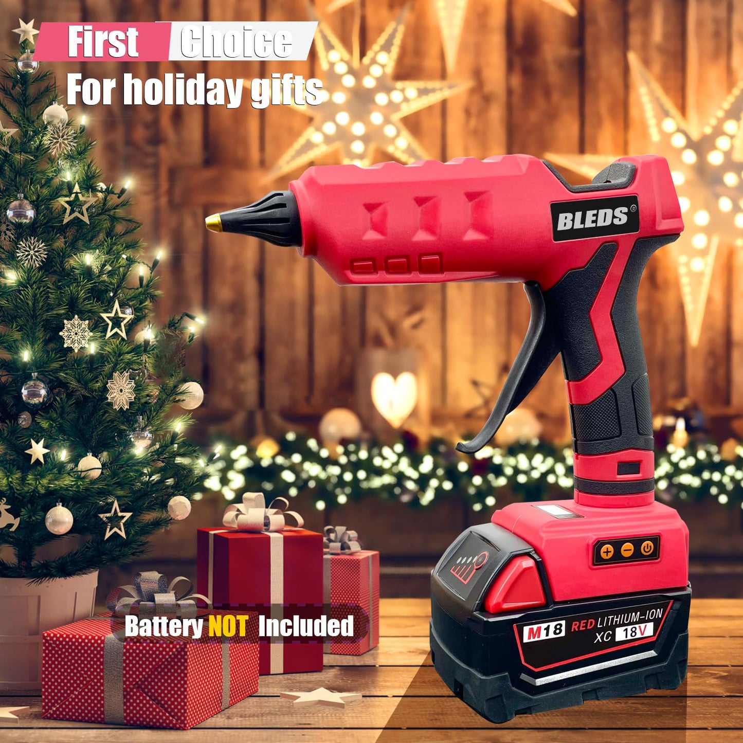 BLEDS 100W Cordless Glue Gun for Milwaukee 18V Battery, LED Digital Temperature Adjustable 212-392°F, High Output Handheld Power Full Size Heavy Duty Hot Glue Gun with 10 Glue Sticks (Tool only)