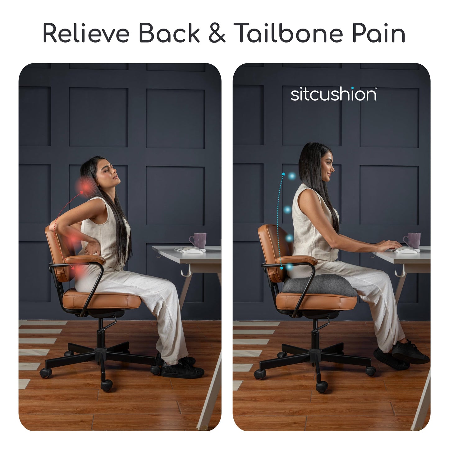 Extra Large Memory Foam Seat Cushions for Office Chairs, Pressure Relief Seat Cushion for Tailbone Pain Relief, Sciatica & Back Pain, Ergonomic Office Chair Cushion for Long Sitting & Driving (Black)