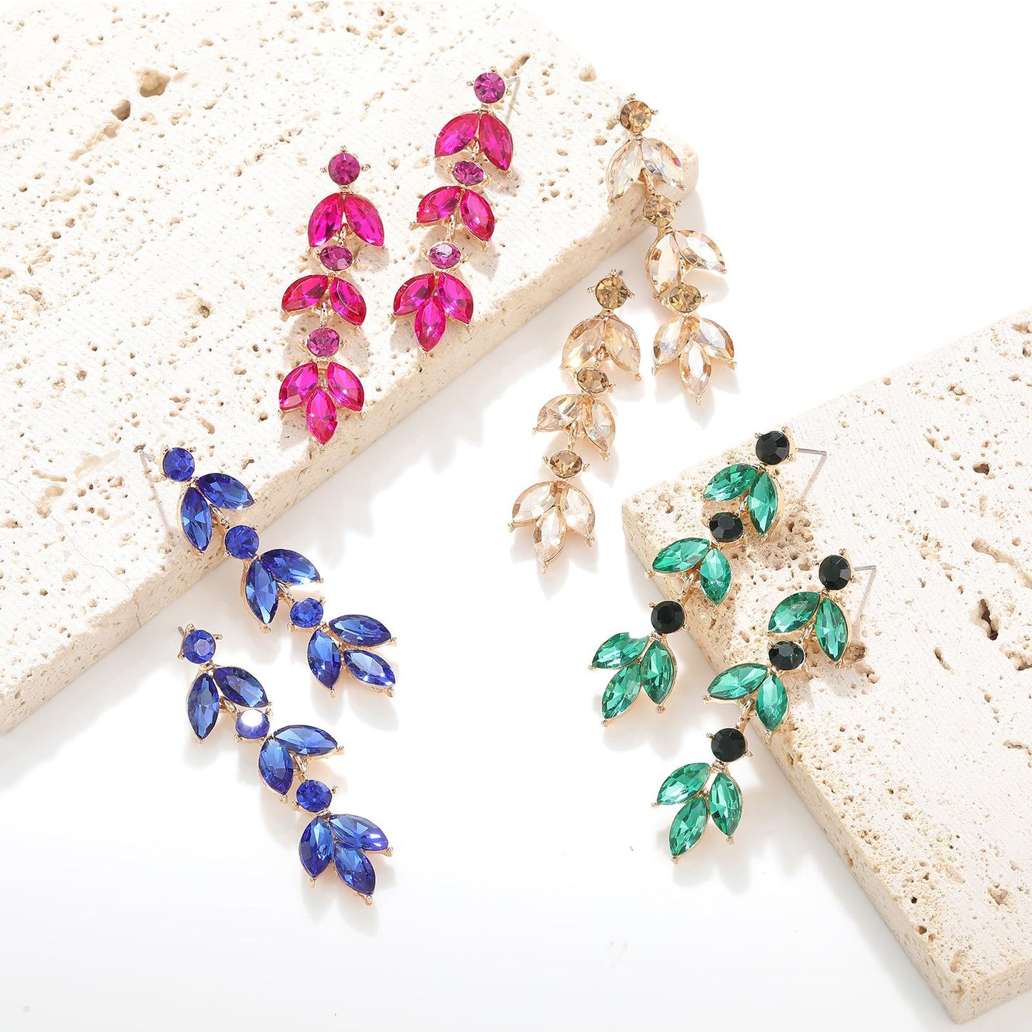 GAOKOXI Royal Blue Wedding Rhinestone Dangle Earrings Elegant Bridal Crystal Drop Earrings for Women Bridesmaids Guest Party Prom