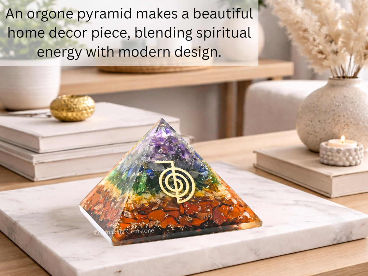 Amazing Gemstone Large Orgone Pyramid | Natural Chakra Pyramid Crystal | Reiki Orgonite Pyramid | Organ Pyramids Positive Energy Healing